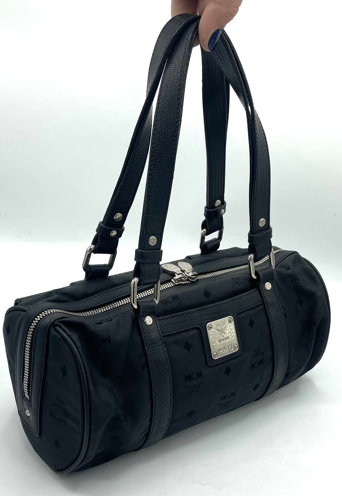MCM Nylon Monogram Barrel Bag