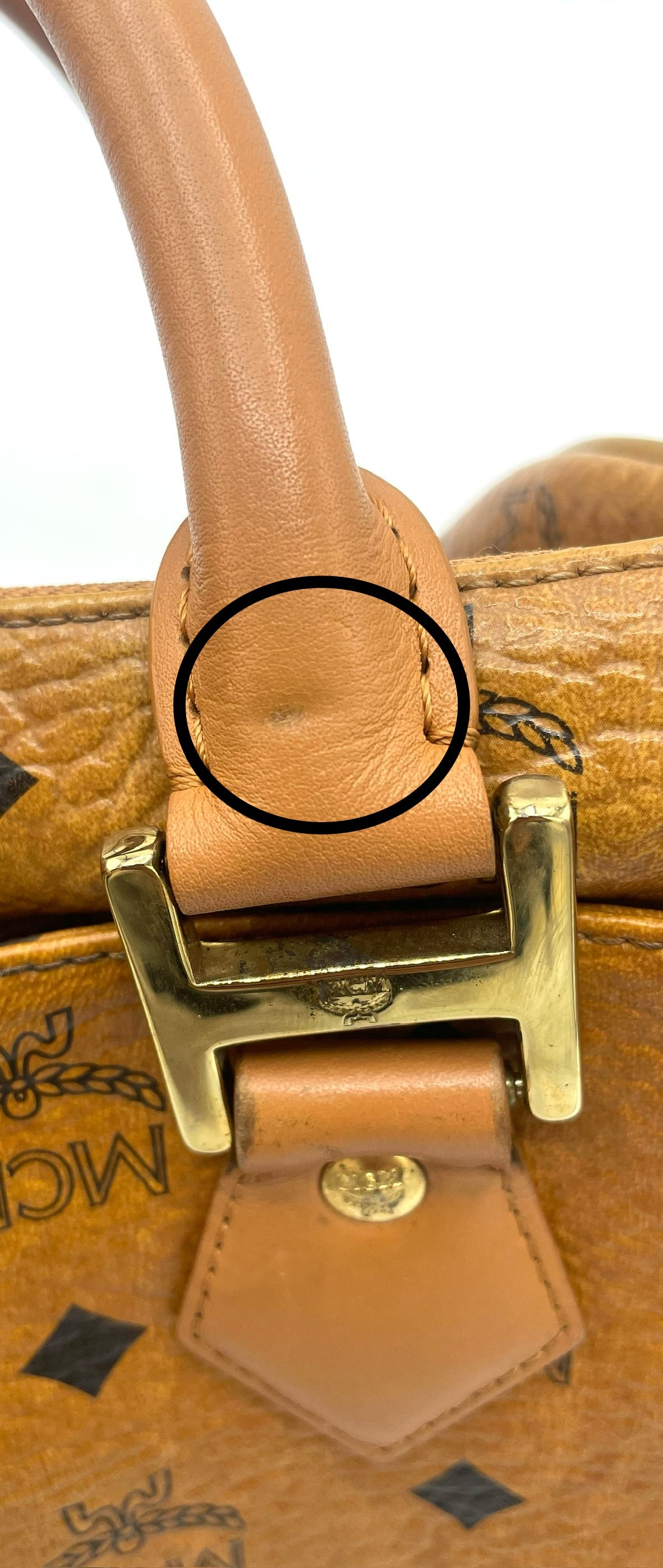 MCM Cognac Visetos Boston Bag