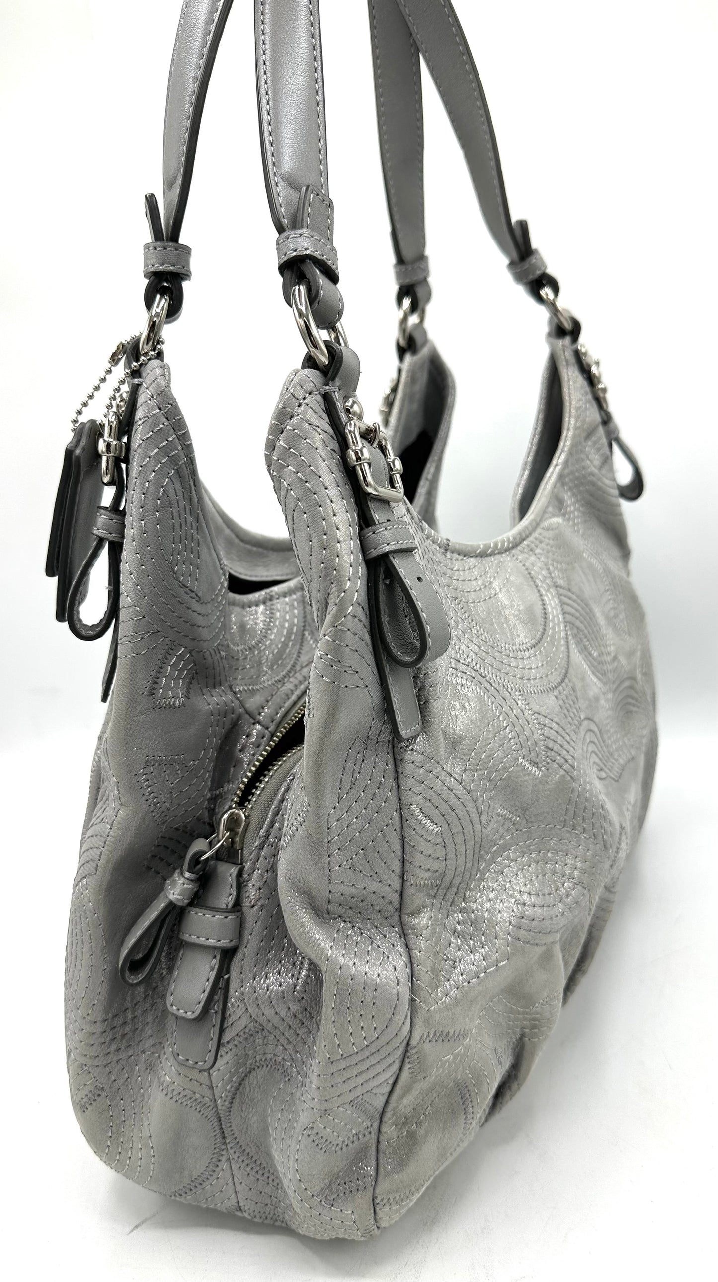 Coach Madison Maggie Stitched Metallic Shoulder Bag – Silver / Grey