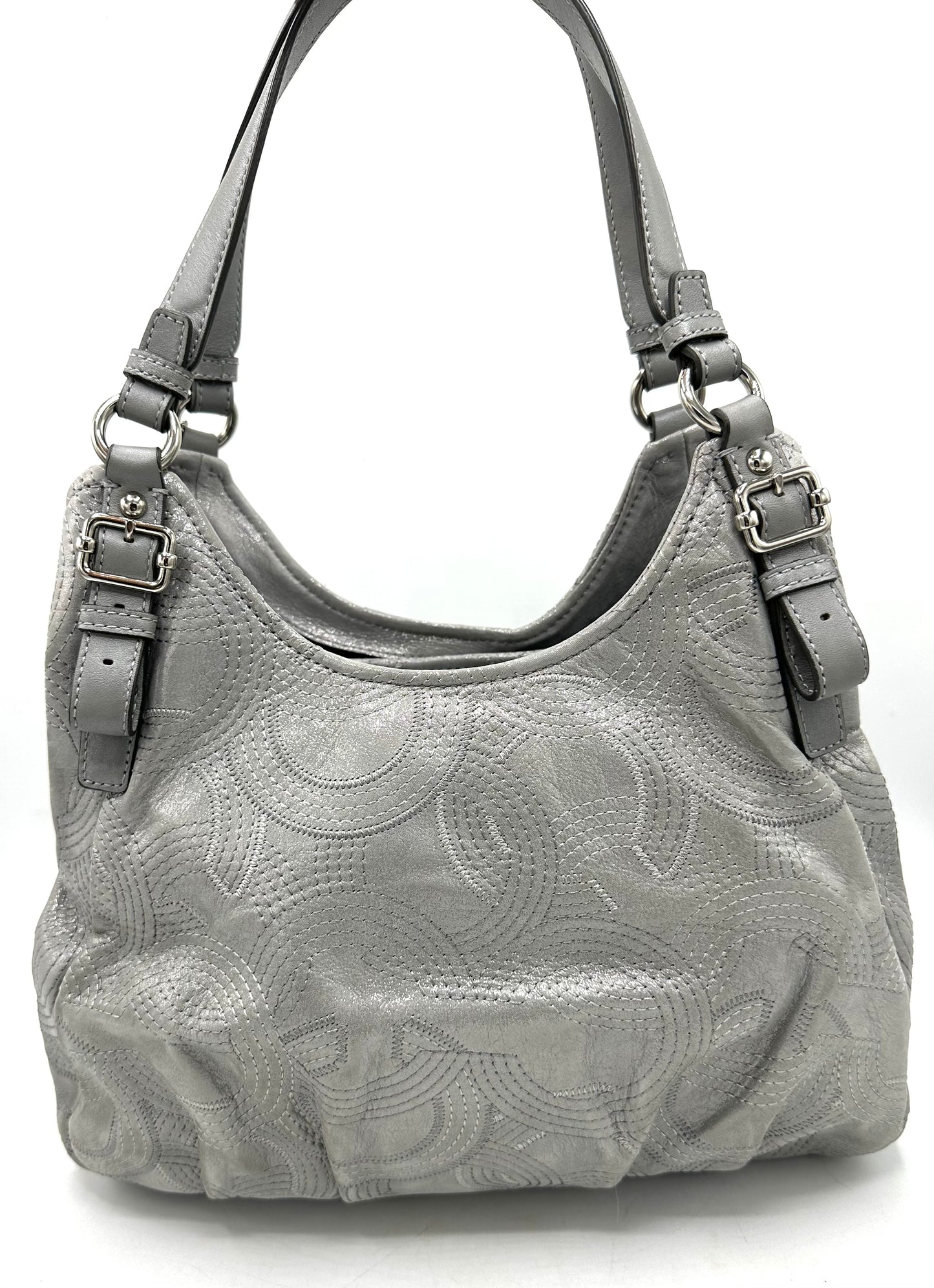 Coach Madison Maggie Stitched Metallic Shoulder Bag – Silver / Grey