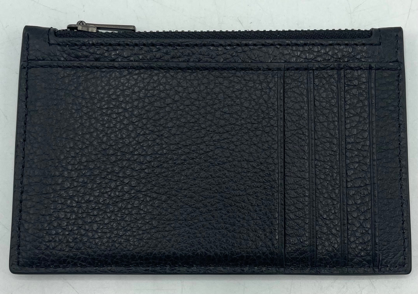 Coach Zip Card Case – Black Pebbled Leather with Gunmetal Hardware