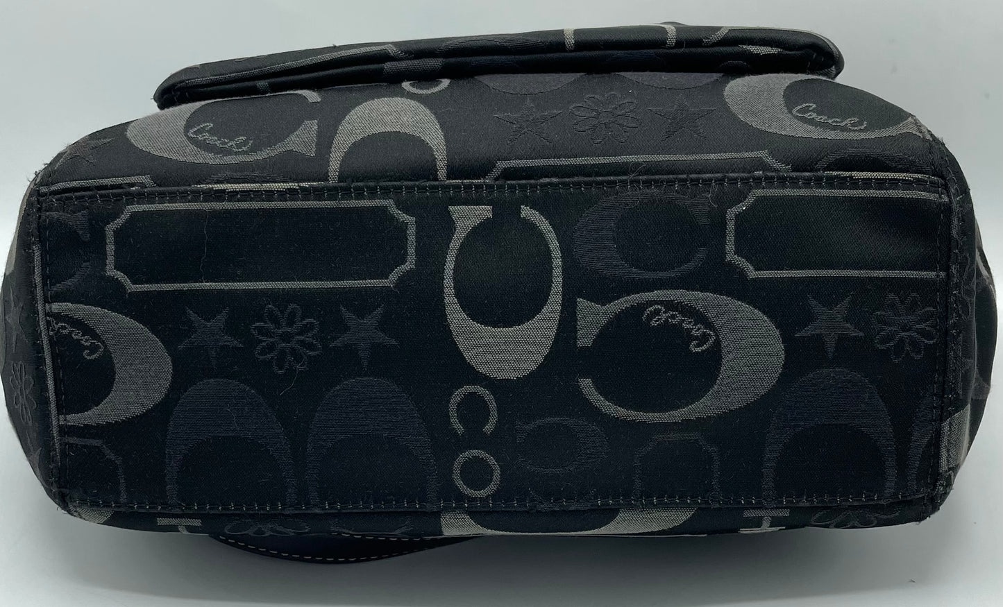 Coach Leah Black and Silver Signature Turnlock Satchel