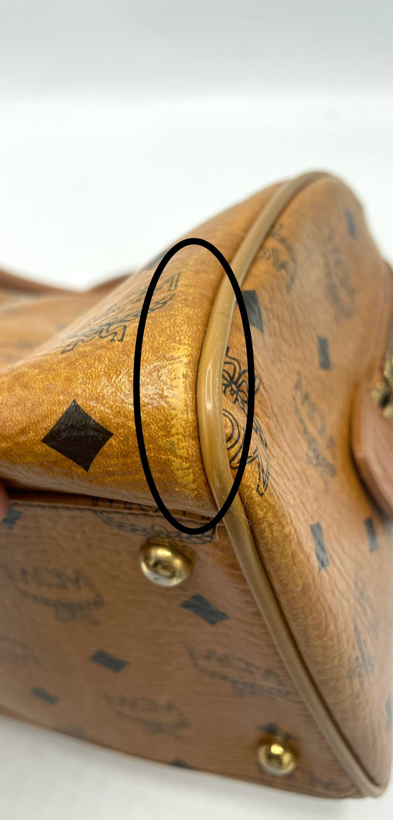 MCM Cognac Visetos Boston Bag
