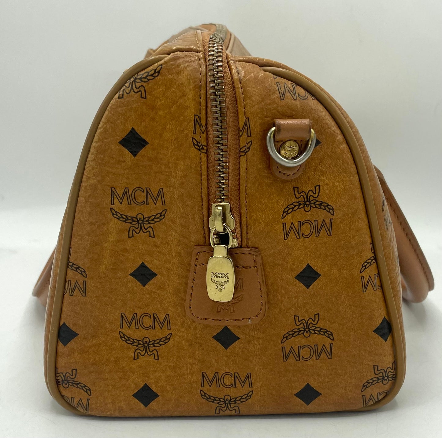 MCM Cognac Visetos Boston Bag