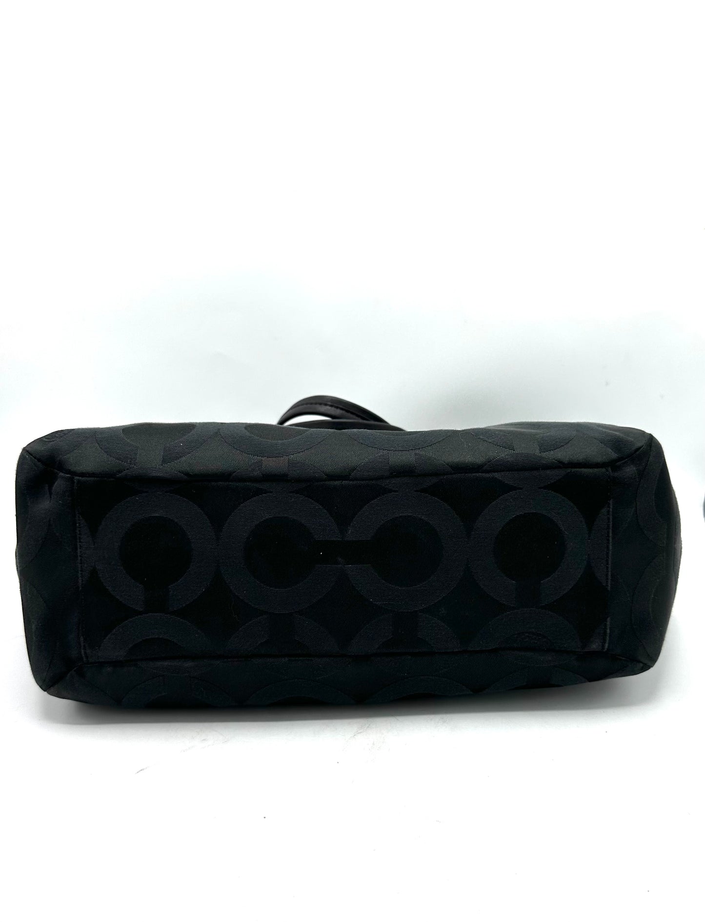 Coach Mia Op Art Satchel – Black Jacquard with Purple Satin Interior