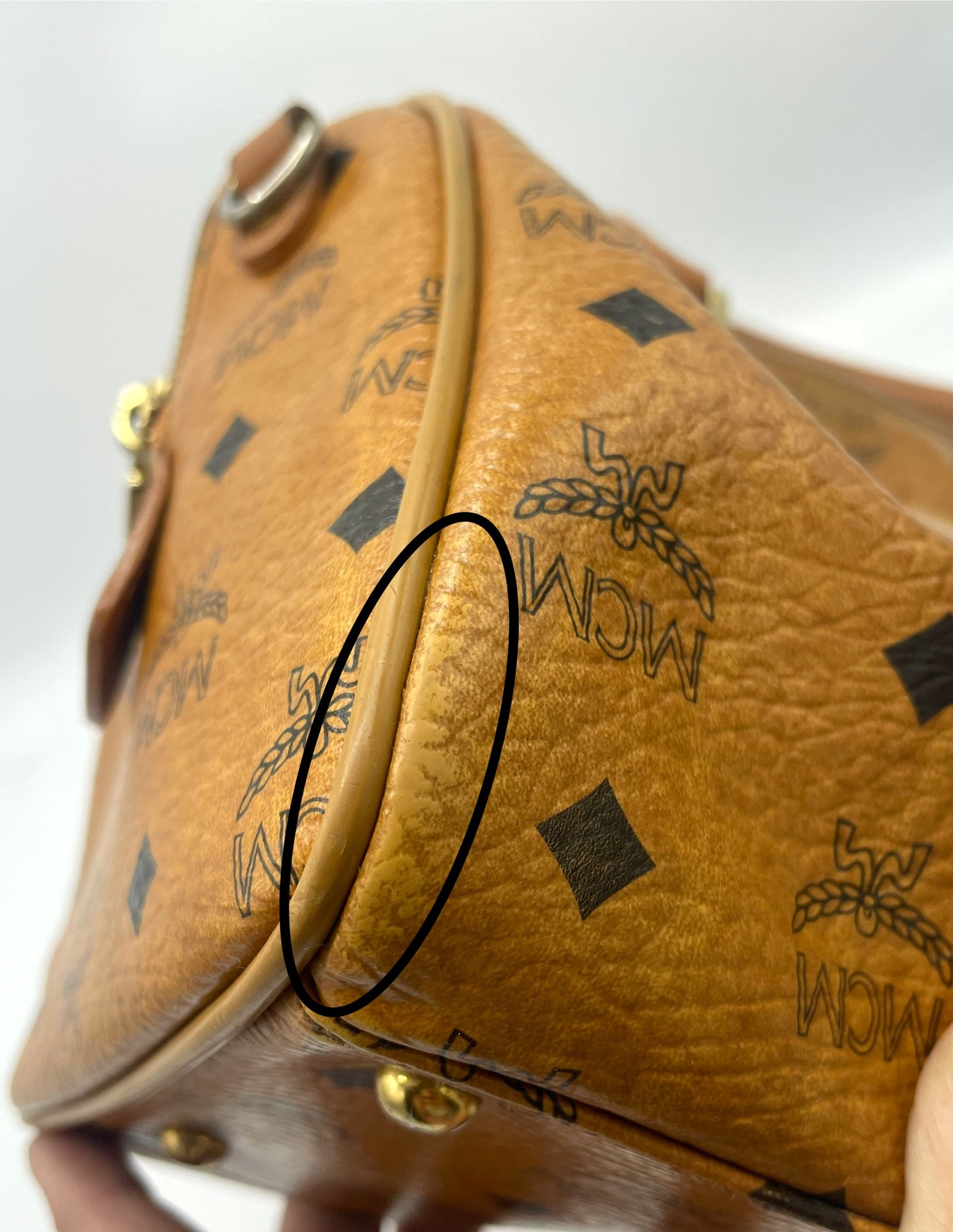 MCM Cognac Visetos Boston Bag