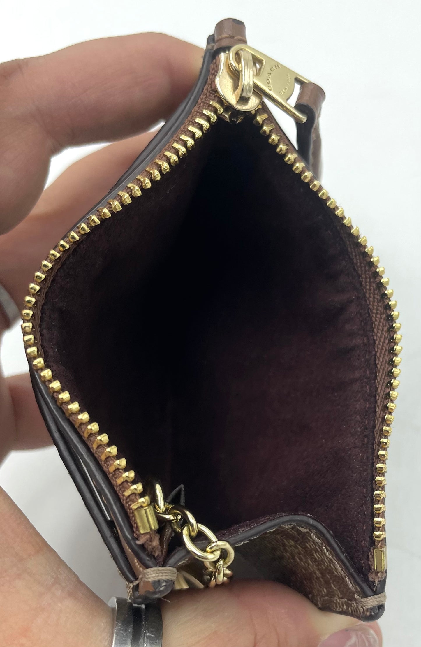 Coach Mini Skinny ID Case - Dark Brown Suede Interior