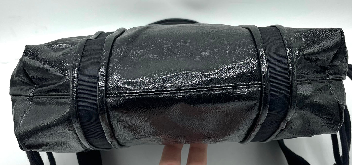 Coach Poppy Daisy Liquid Black Patent Leather Tote