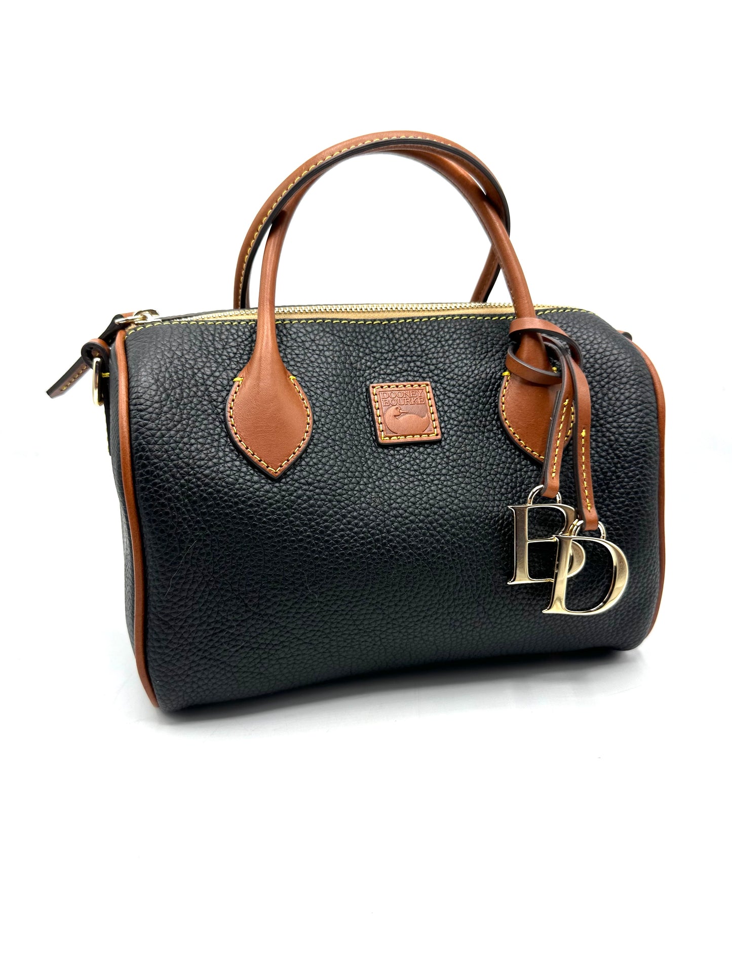 Dooney & Bourke Pebble Grain Barrel Satchel – Black with Brown Leather Handles