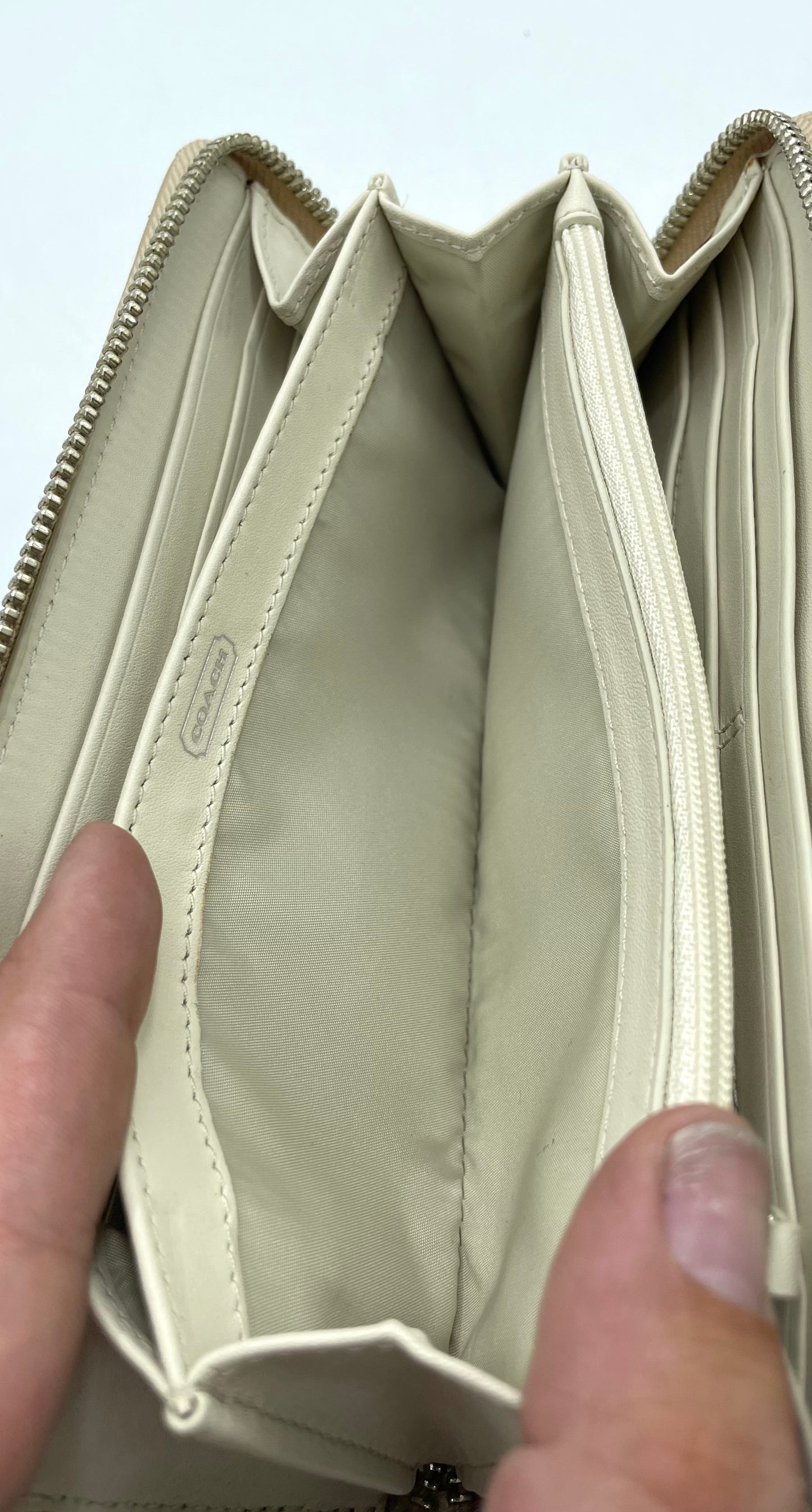 Coach Accordion Zip Wallet – Beige Iridescent Python with Pleating