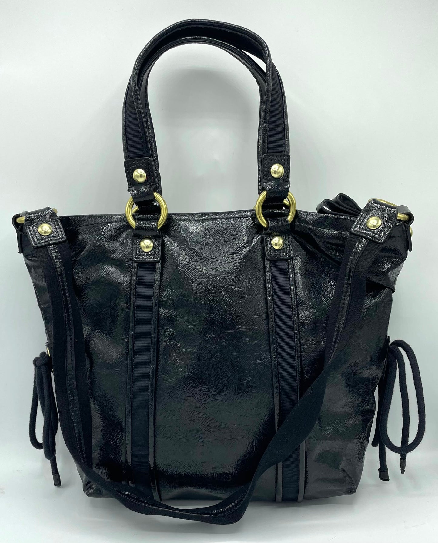 Coach Poppy Daisy Liquid Black Patent Leather Tote
