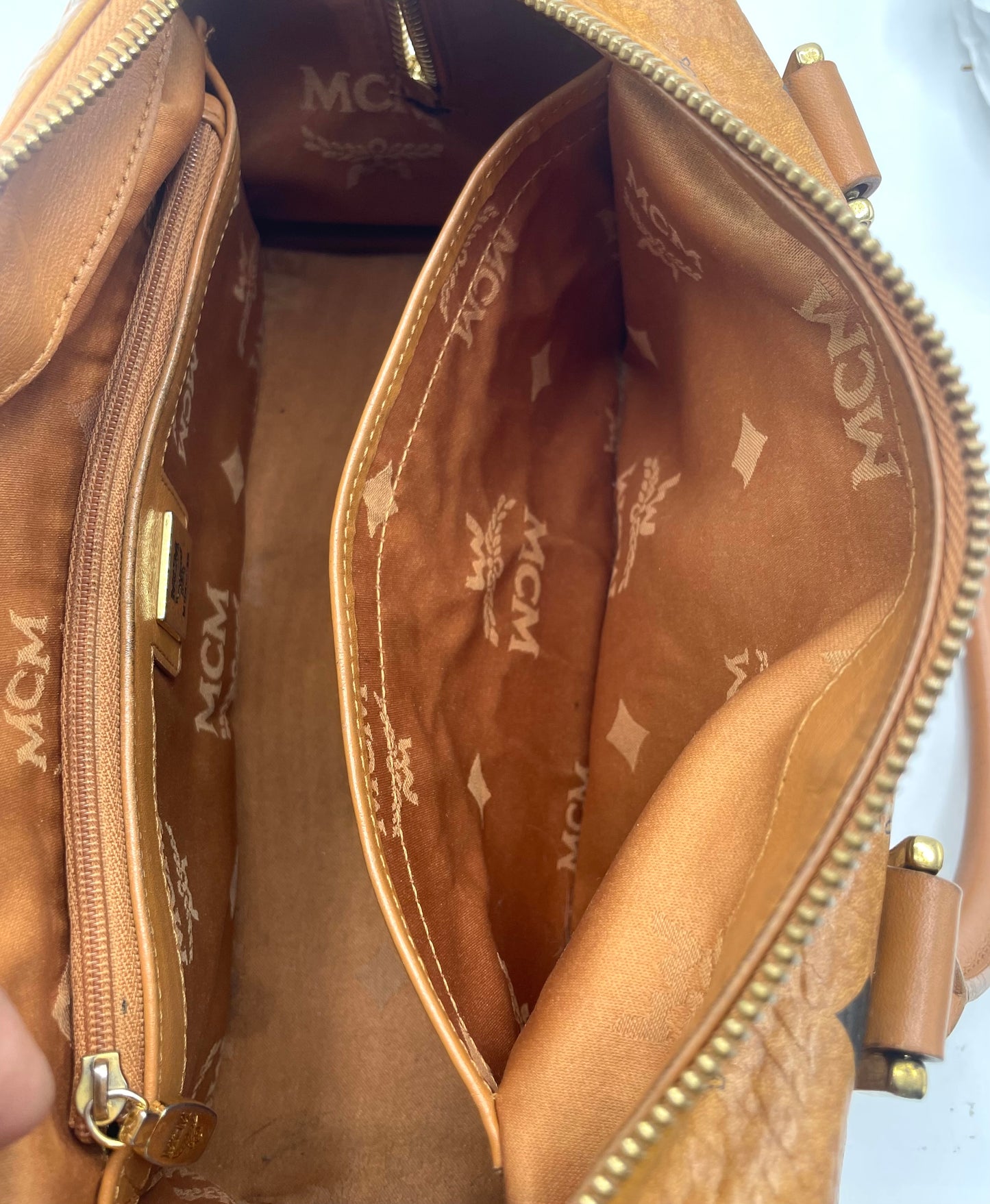 MCM Cognac Visetos Boston Bag