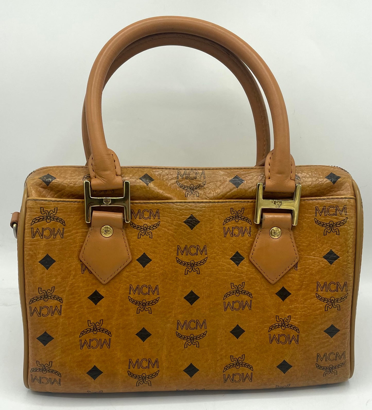MCM Cognac Visetos Boston Bag