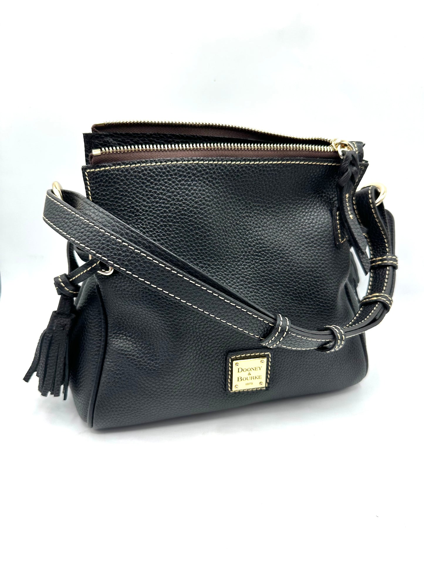 Dooney & Bourke Pebble Grain Tassel Shoulder Bag – Black Pebbled Leather