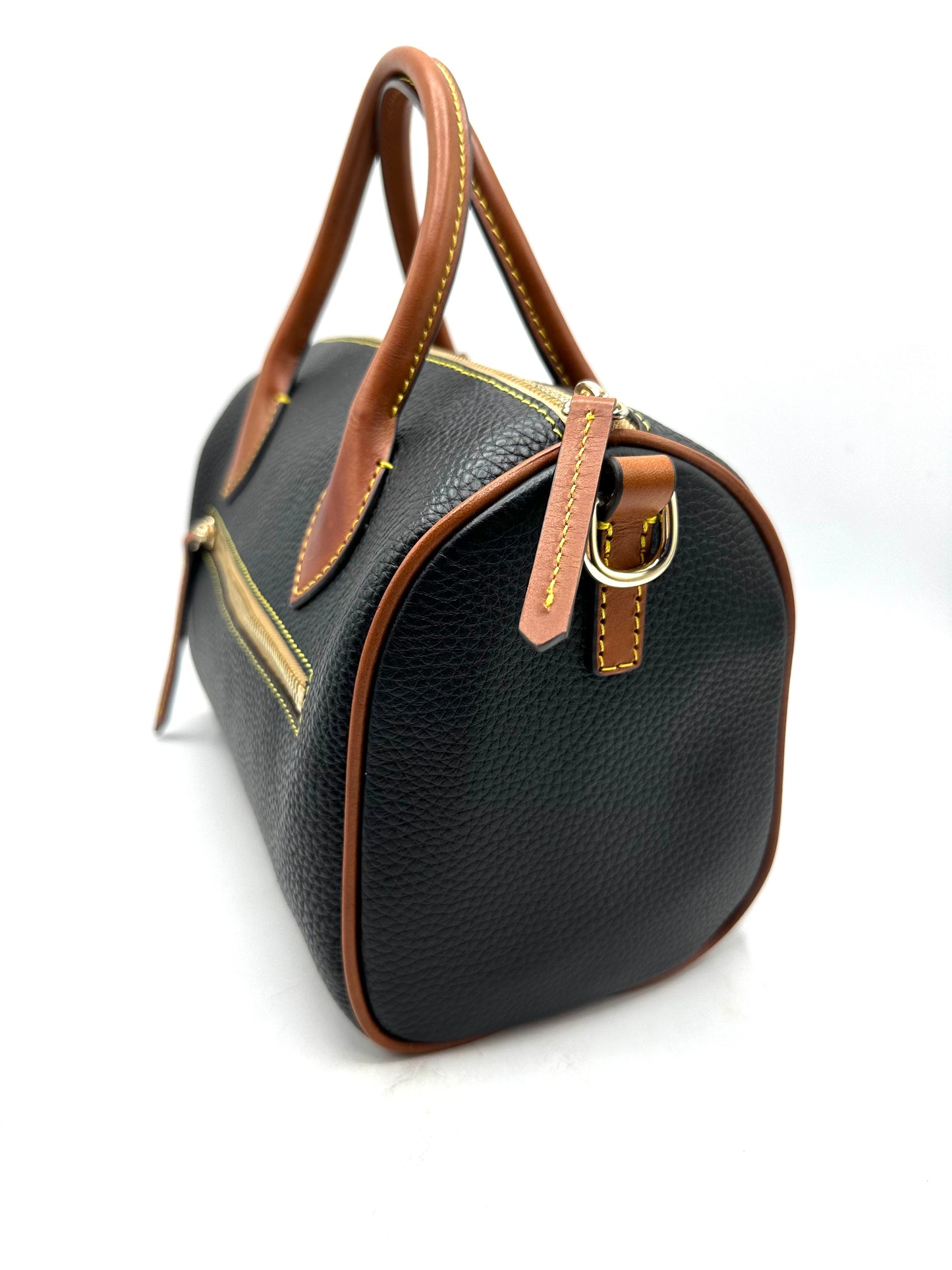 Dooney & Bourke Pebble Grain Barrel Satchel – Black with Brown Leather Handles
