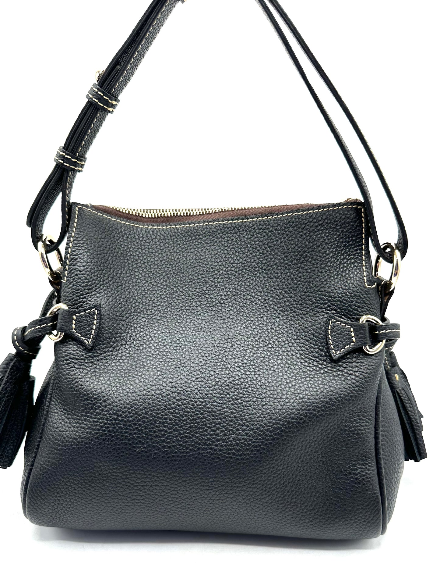 Dooney & Bourke Pebble Grain Tassel Shoulder Bag – Black Pebbled Leather