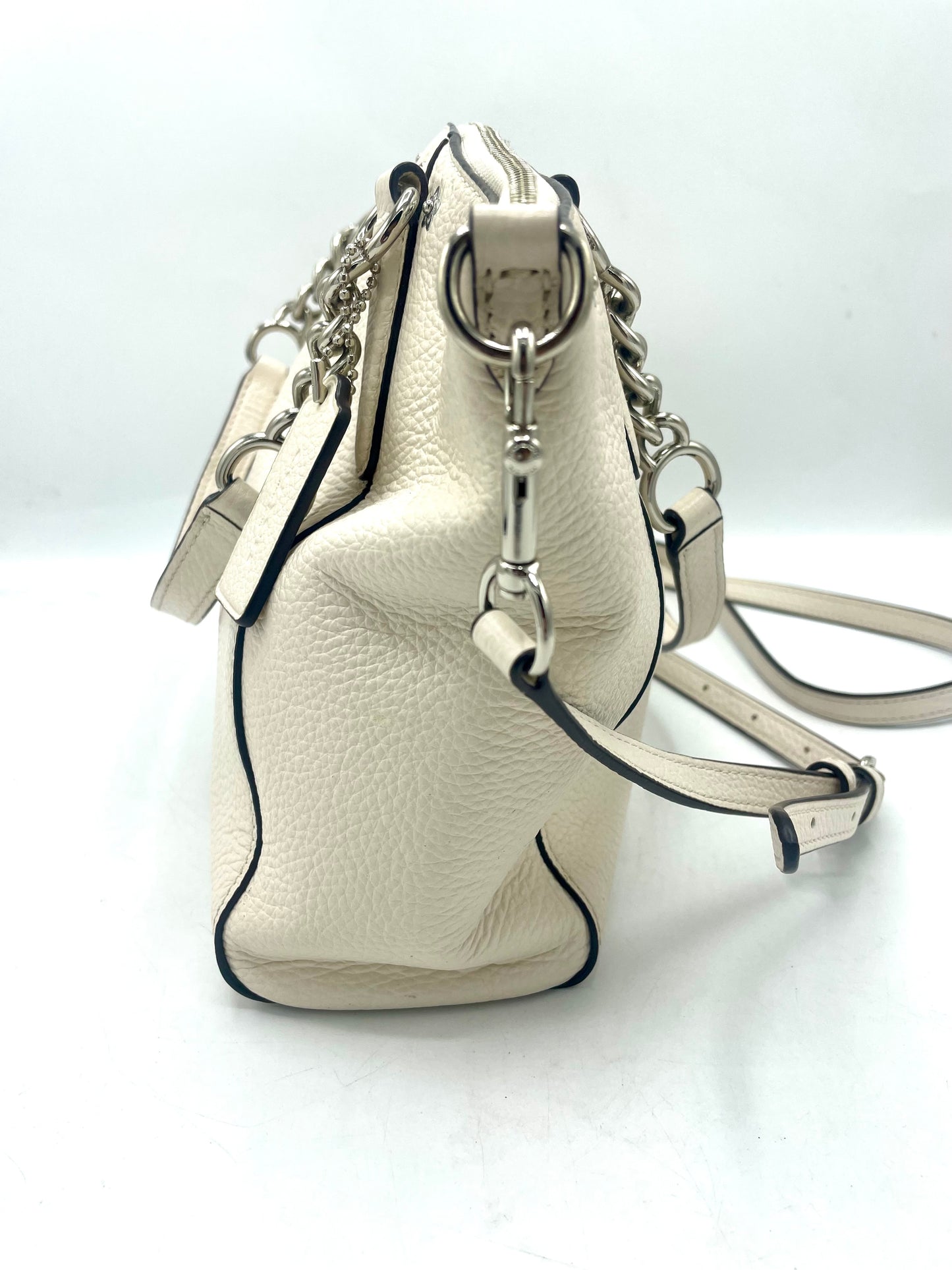 Coach Kelsey Chain Satchel with Floral Rivets – Chalk/Silver (F37773)