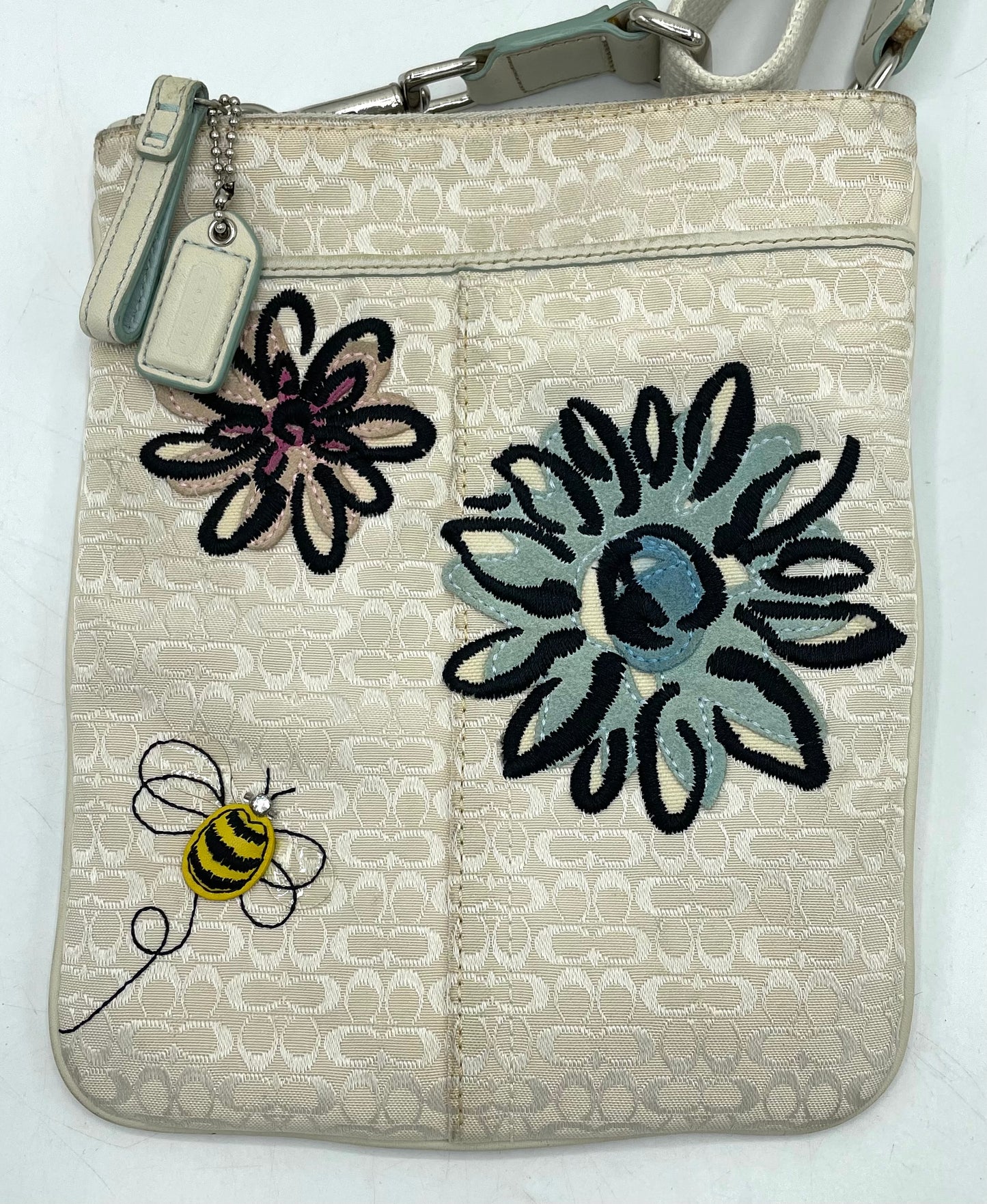 Coach Swing Pack Original Signature White with Flowers and Bee