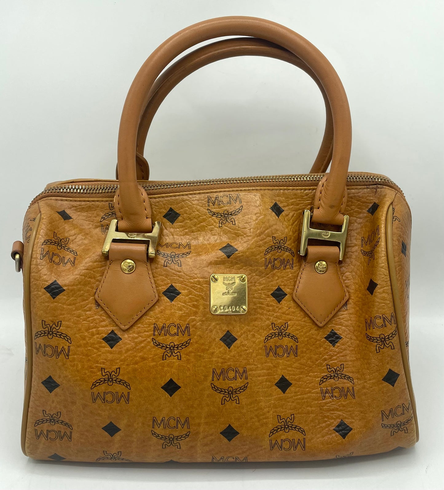 MCM Cognac Visetos Boston Bag