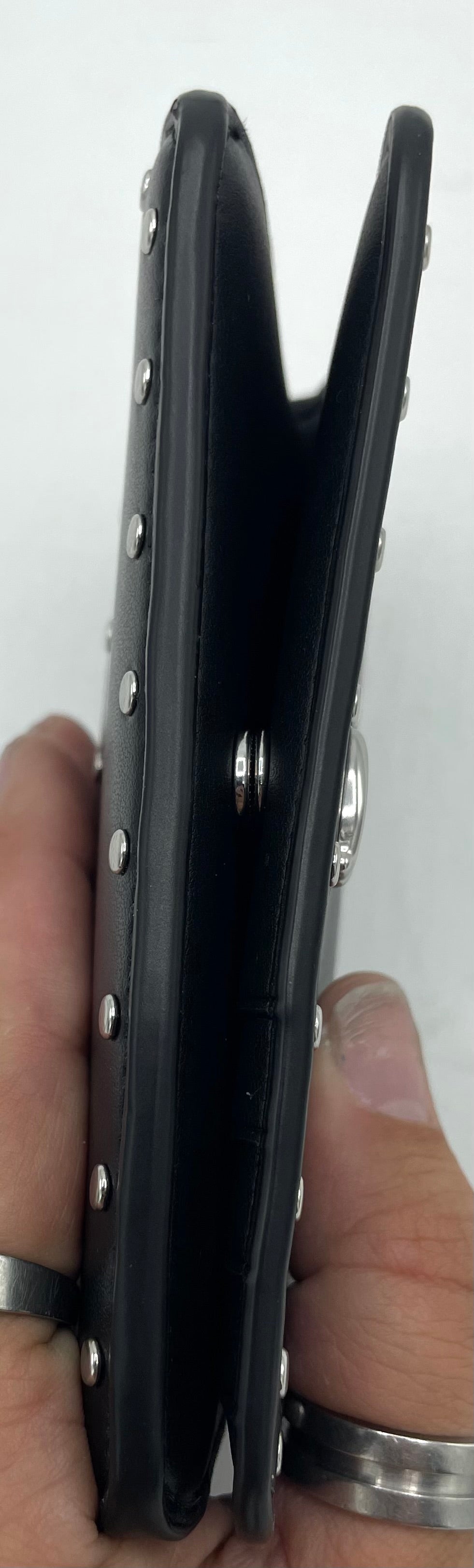 Coach Essential Slim Card Case with Rivets – Black Leather with Silver Hardware