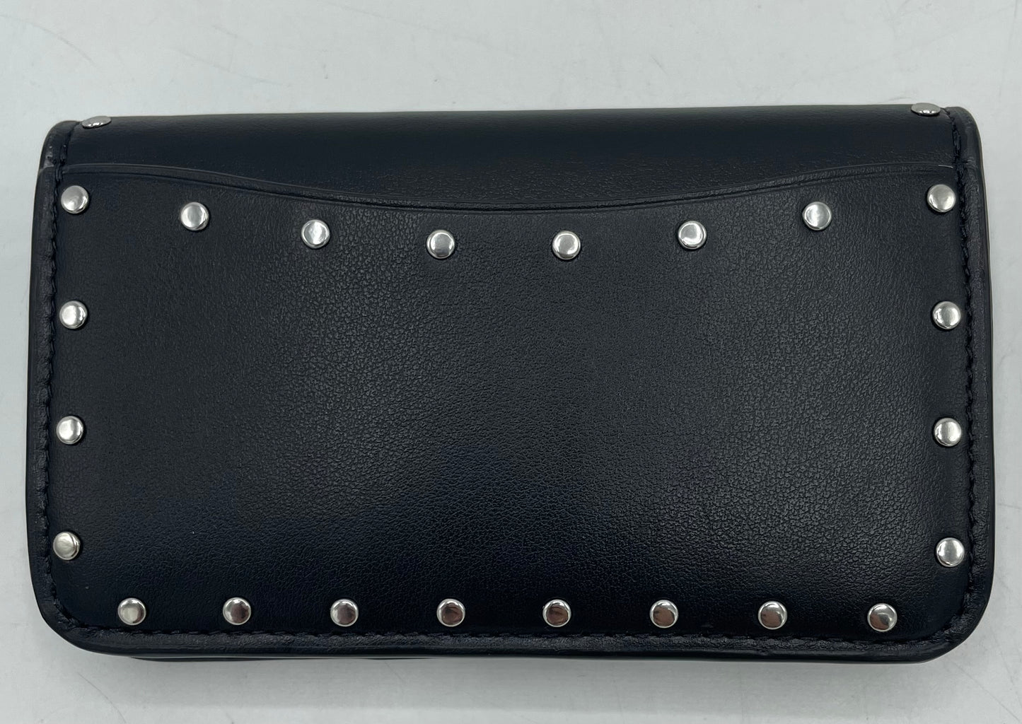 Coach Essential Slim Card Case with Rivets – Black Leather with Silver Hardware