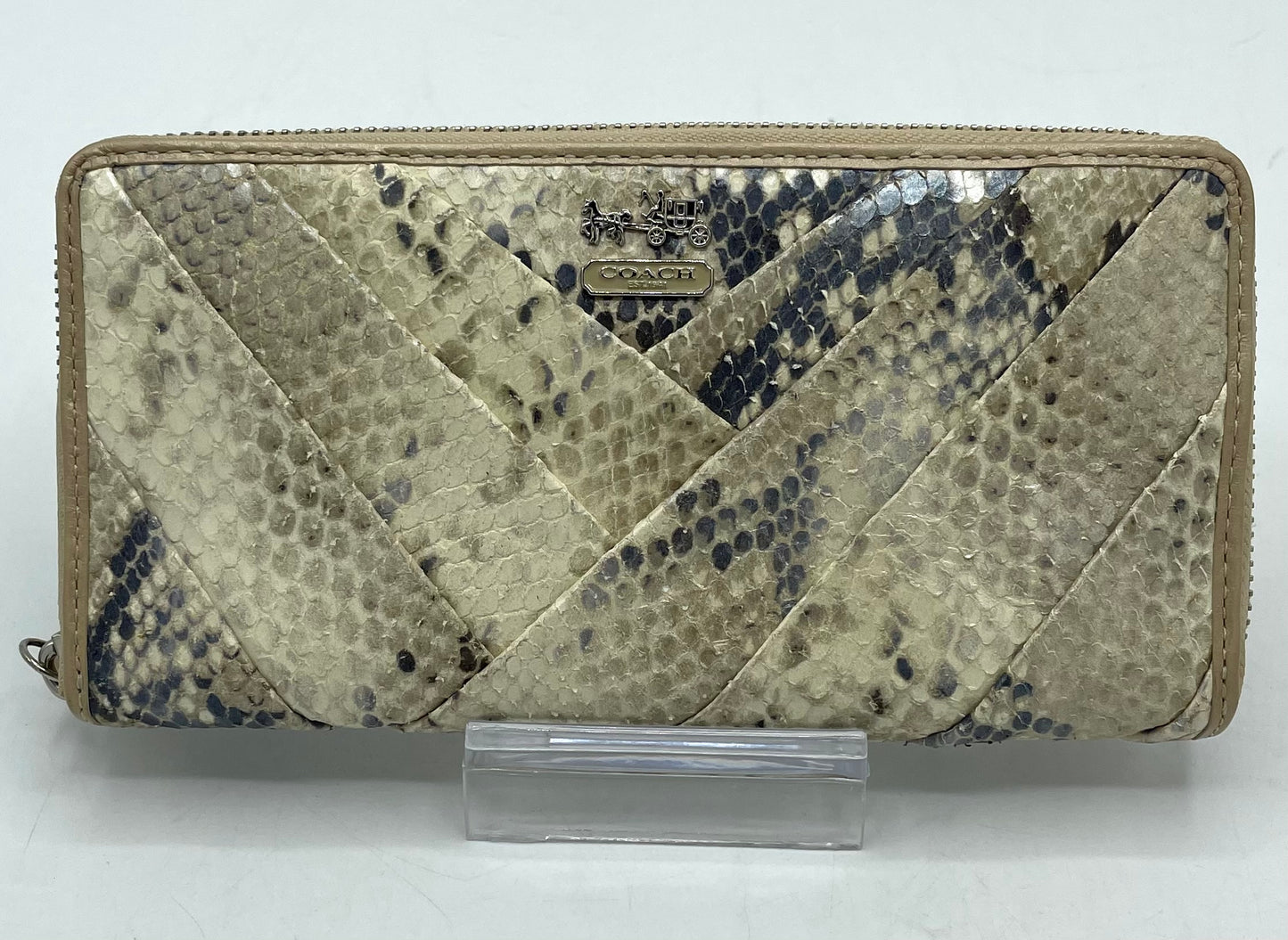 Coach Accordion Zip Wallet – Beige Iridescent Python with Pleating