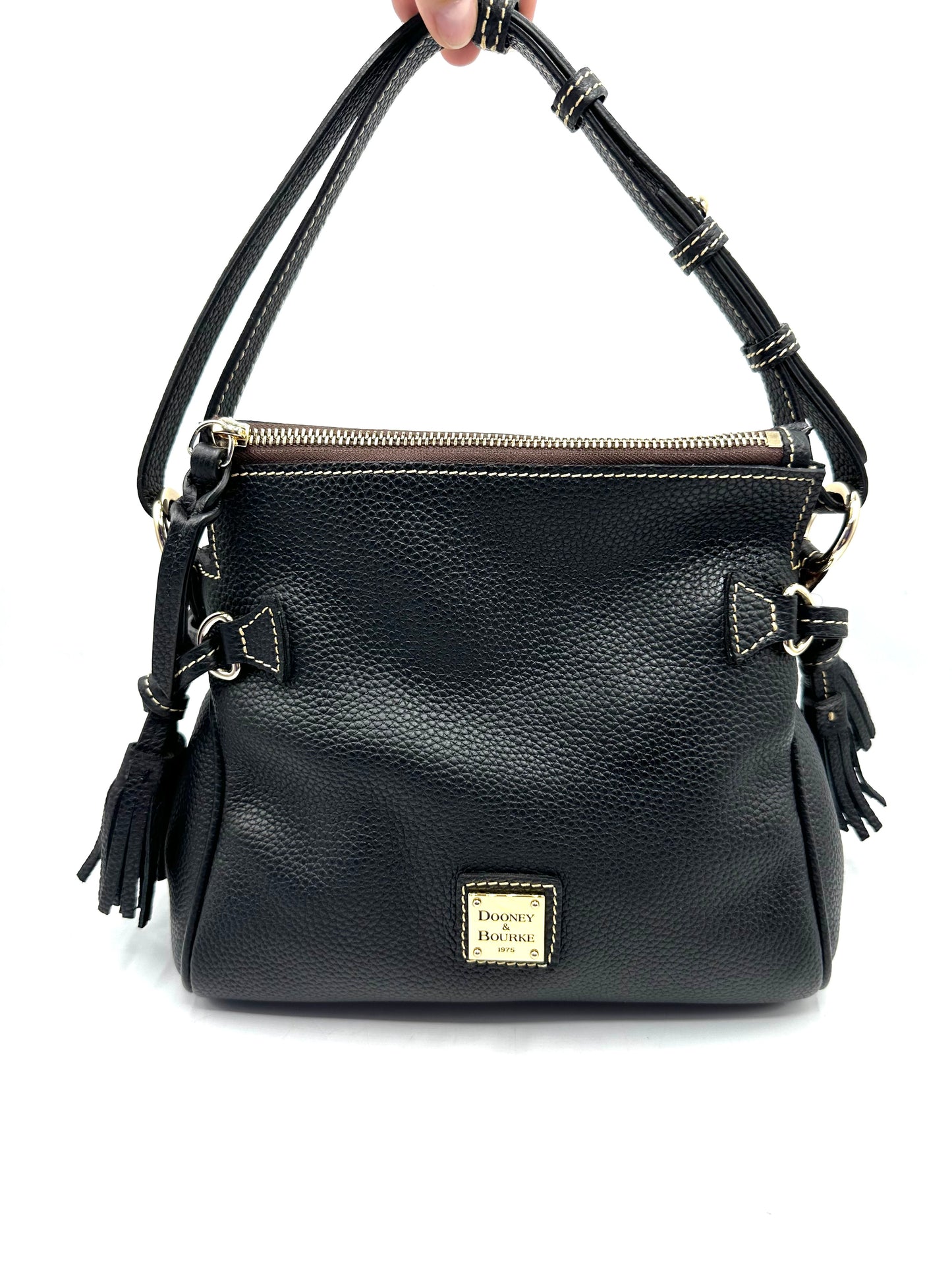 Dooney & Bourke Pebble Grain Tassel Shoulder Bag – Black Pebbled Leather