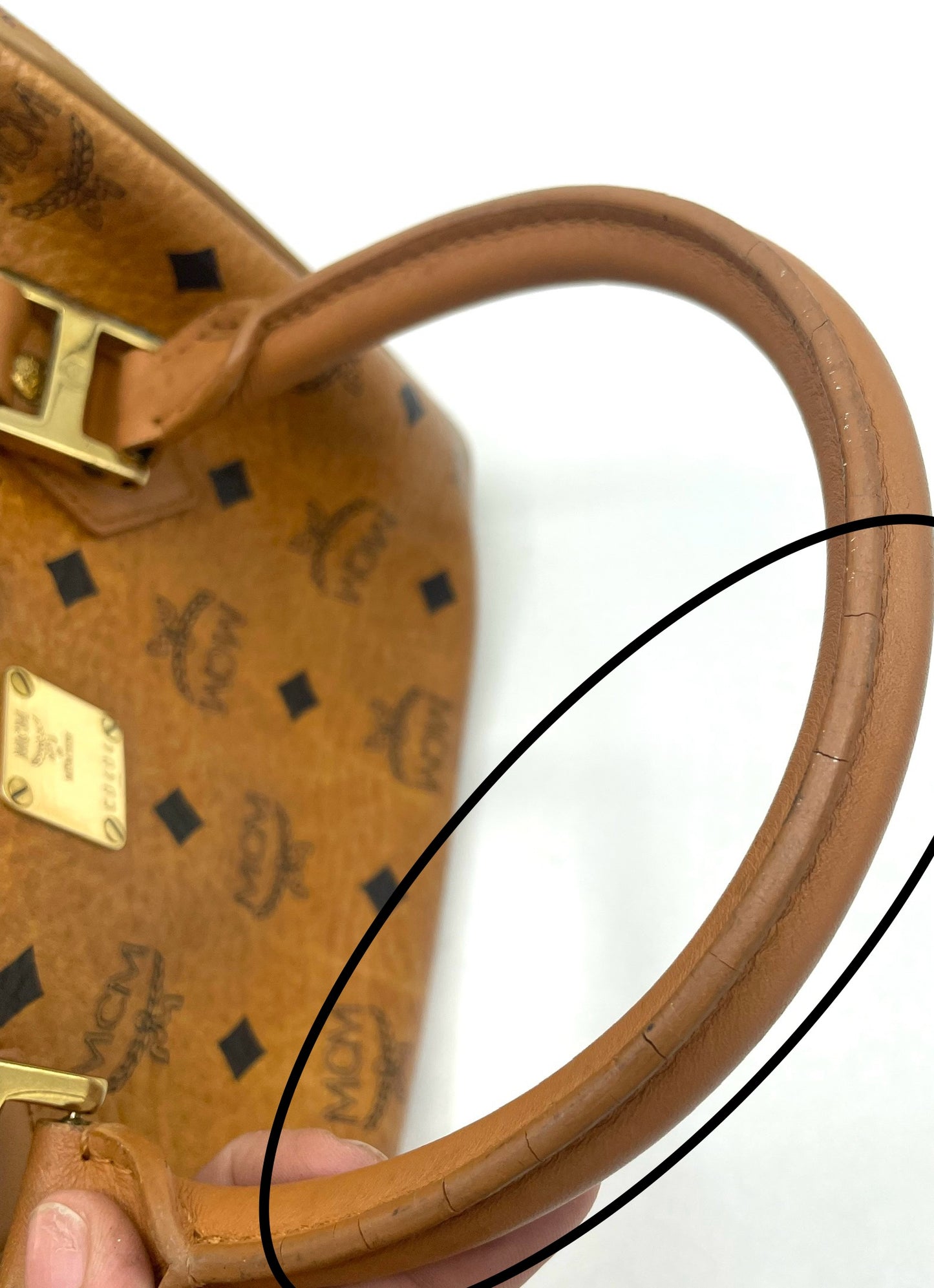 MCM Cognac Visetos Boston Bag