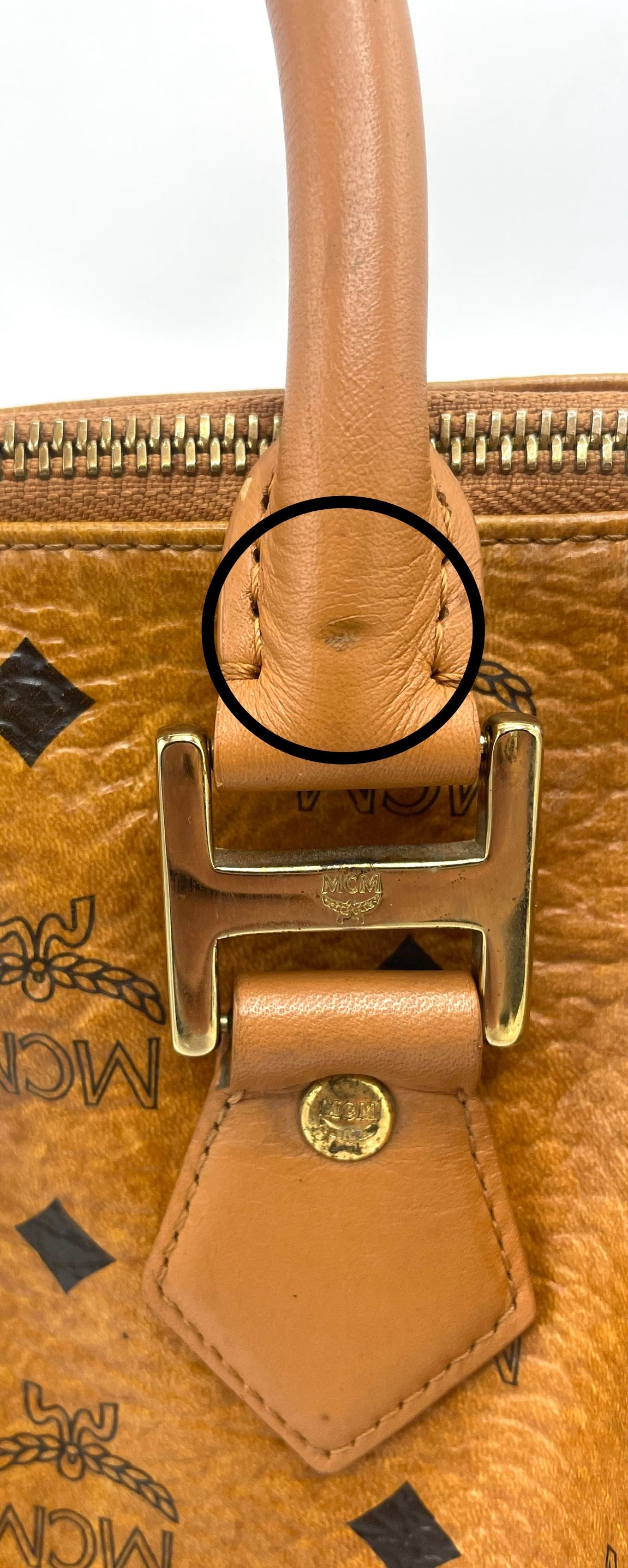 MCM Cognac Visetos Boston Bag