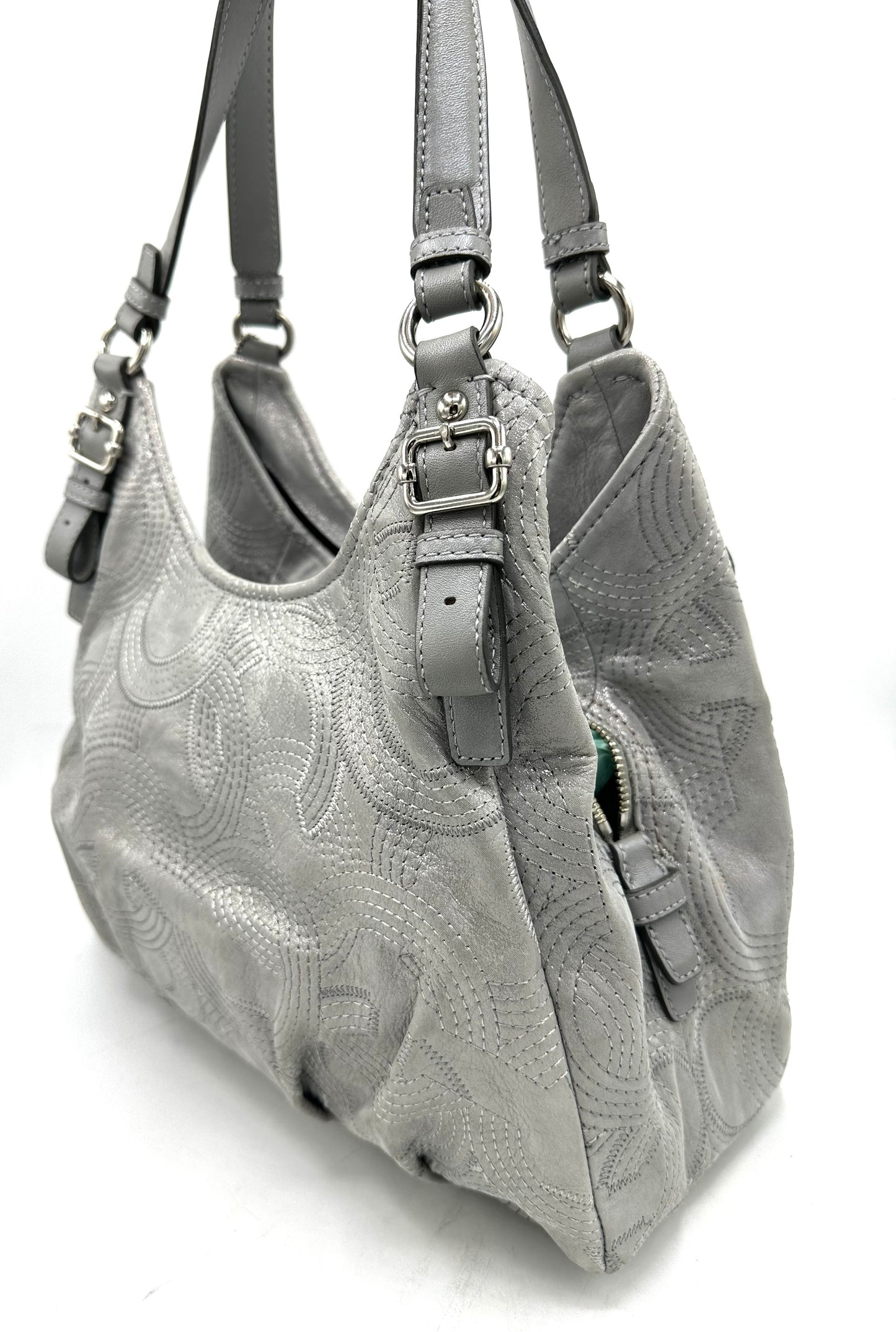 Coach Madison Maggie Stitched Metallic Shoulder Bag – Silver / Grey