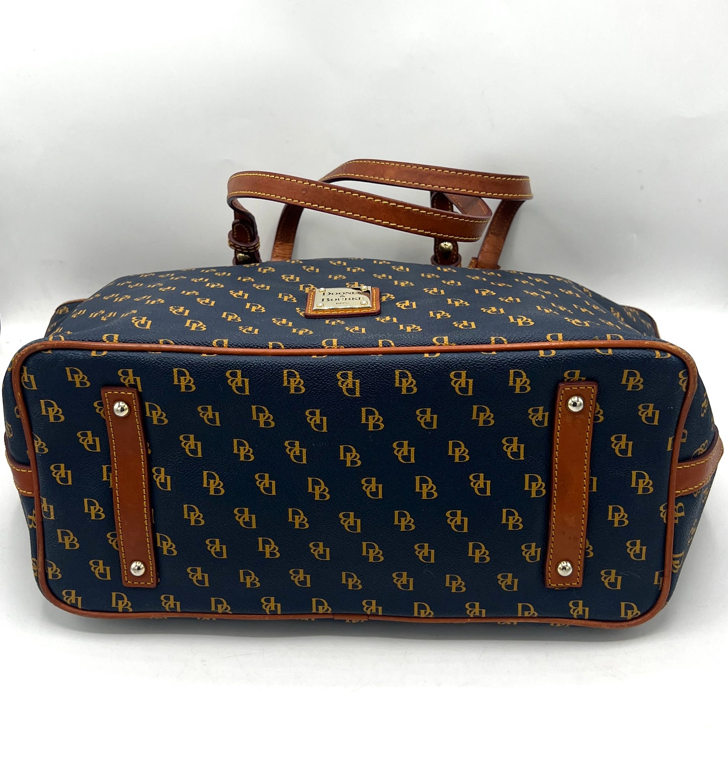 Dooney & Bourke Gretta Leisure Shopper Tote – Large – Navy with Tan Monogram