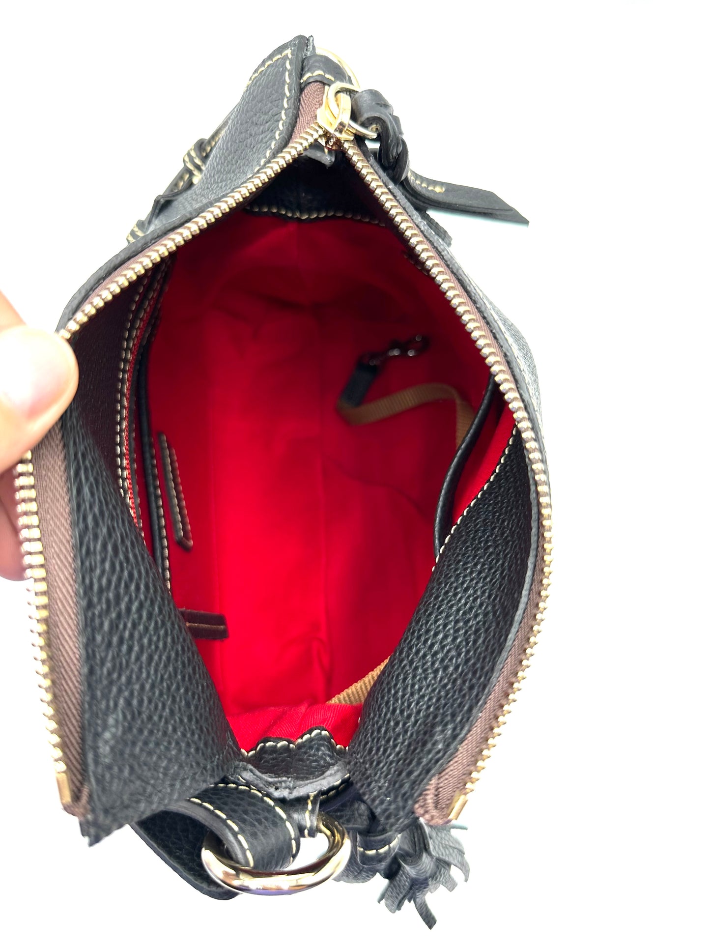 Dooney & Bourke Pebble Grain Tassel Shoulder Bag – Black Pebbled Leather