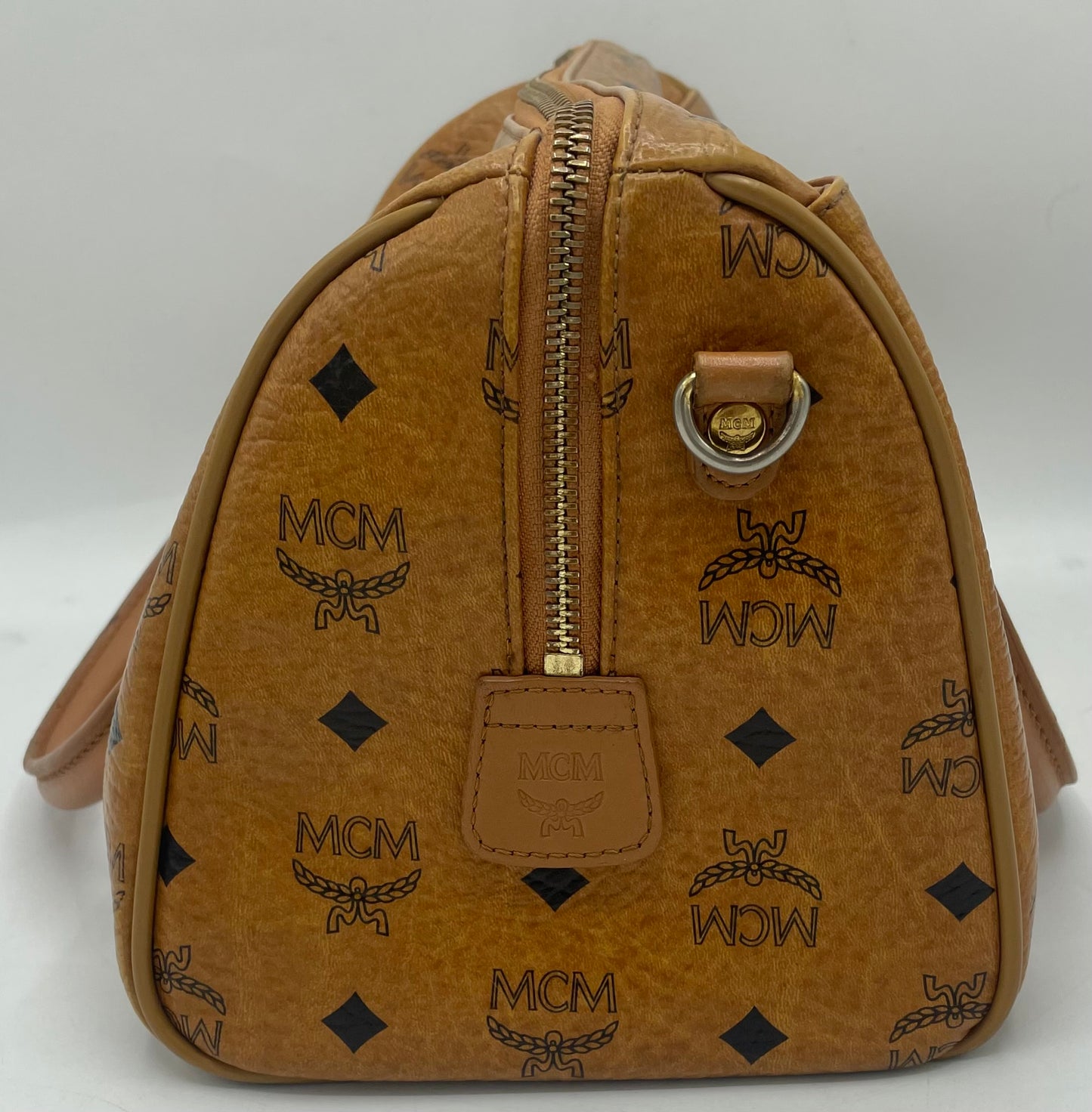 MCM Cognac Visetos Boston Bag