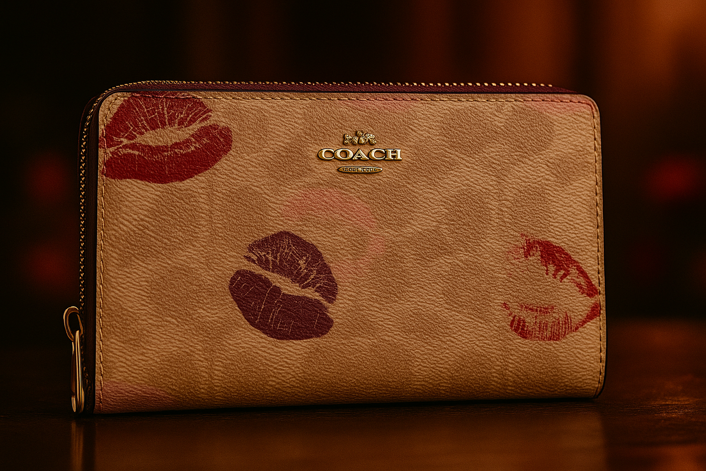 Coach Long Zip Around Wallet – Vibrant Lips Print (CR624)