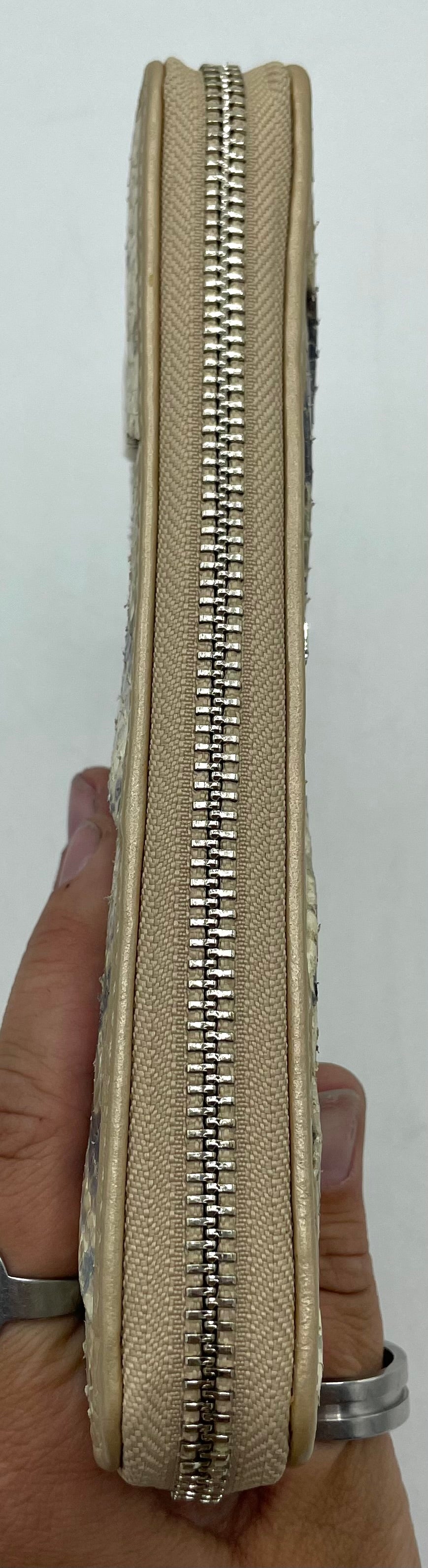 Coach Accordion Zip Wallet – Beige Iridescent Python with Pleating