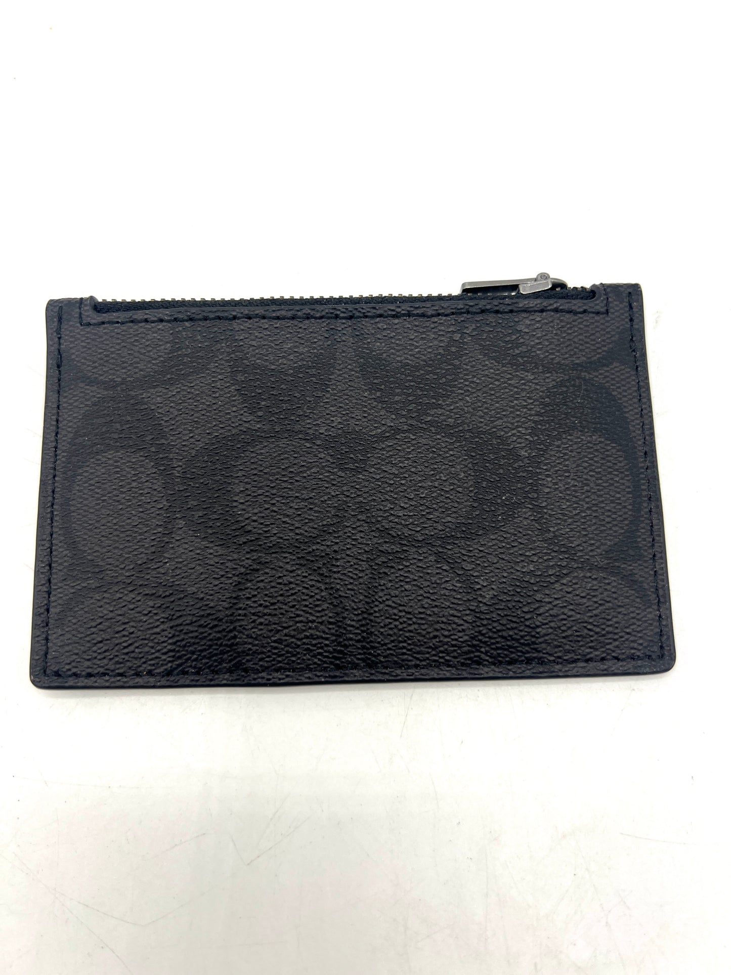 Coach Zip Card Case – Dark Gray Signature Canvas with Black Leather