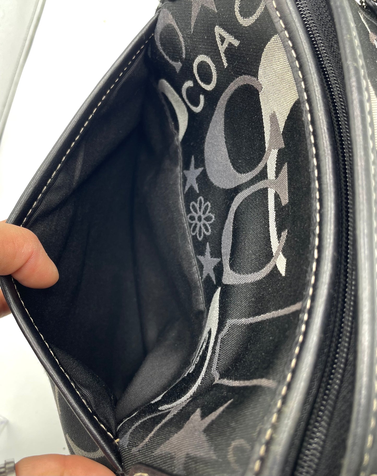 Coach Leah Black and Silver Signature Turnlock Satchel