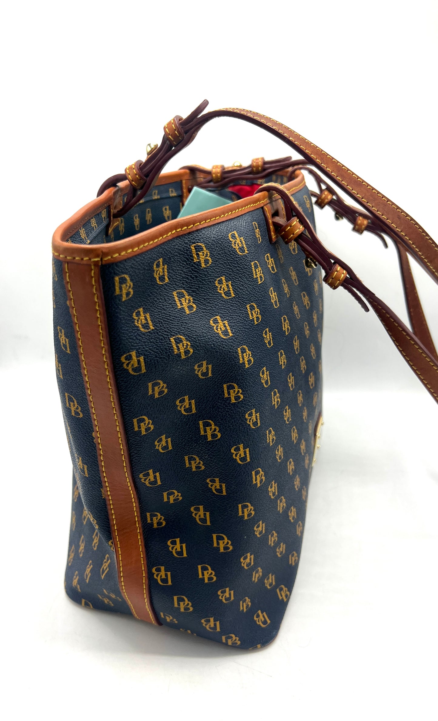 Dooney & Bourke Gretta Leisure Shopper Tote – Large – Navy with Tan Monogram