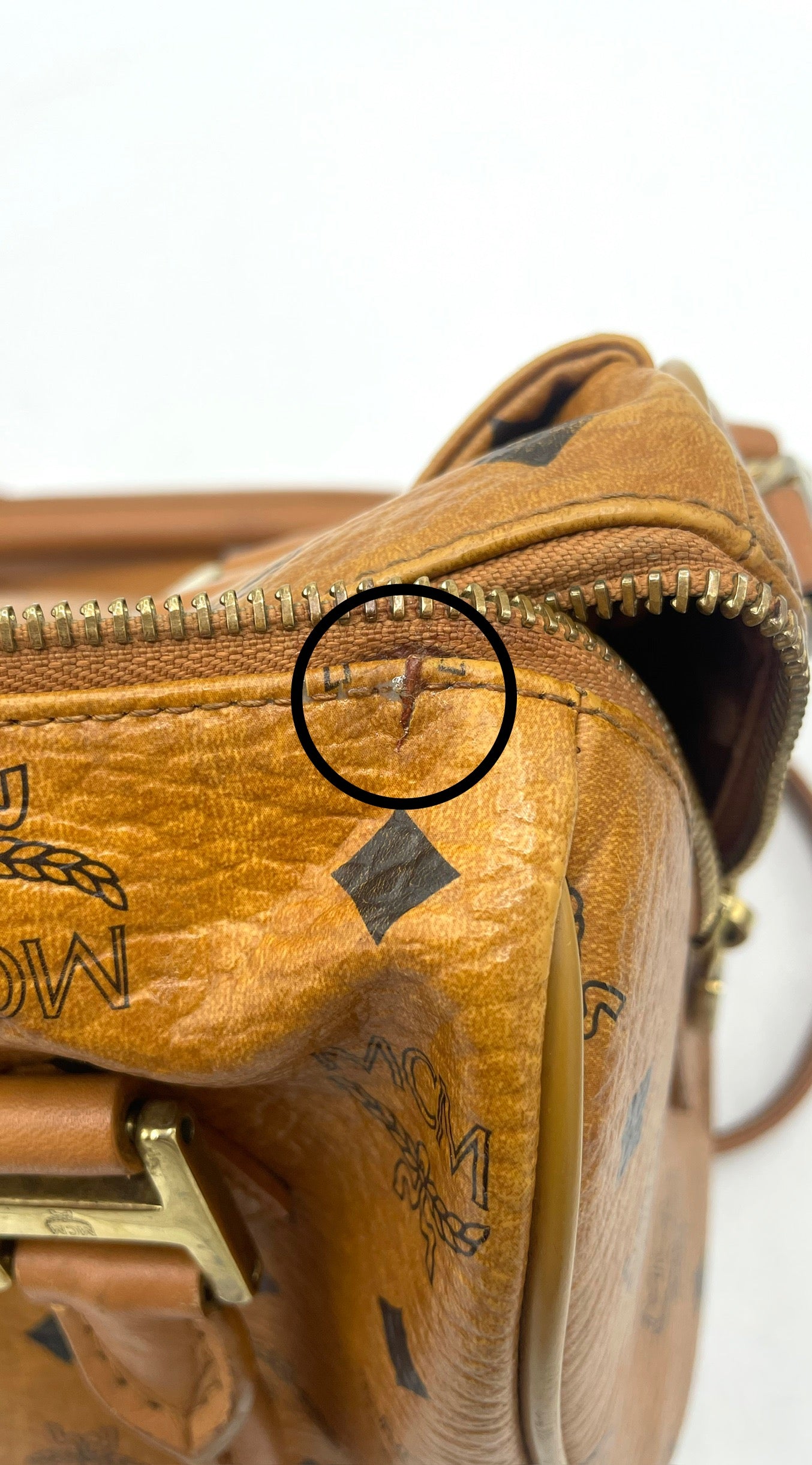 MCM Cognac Visetos Boston Bag