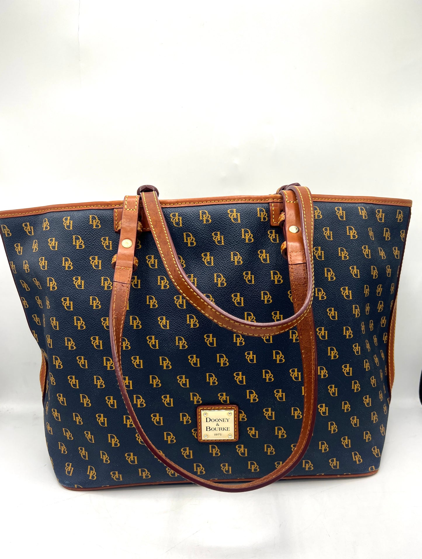 Dooney & Bourke Gretta Leisure Shopper Tote – Large – Navy with Tan Monogram