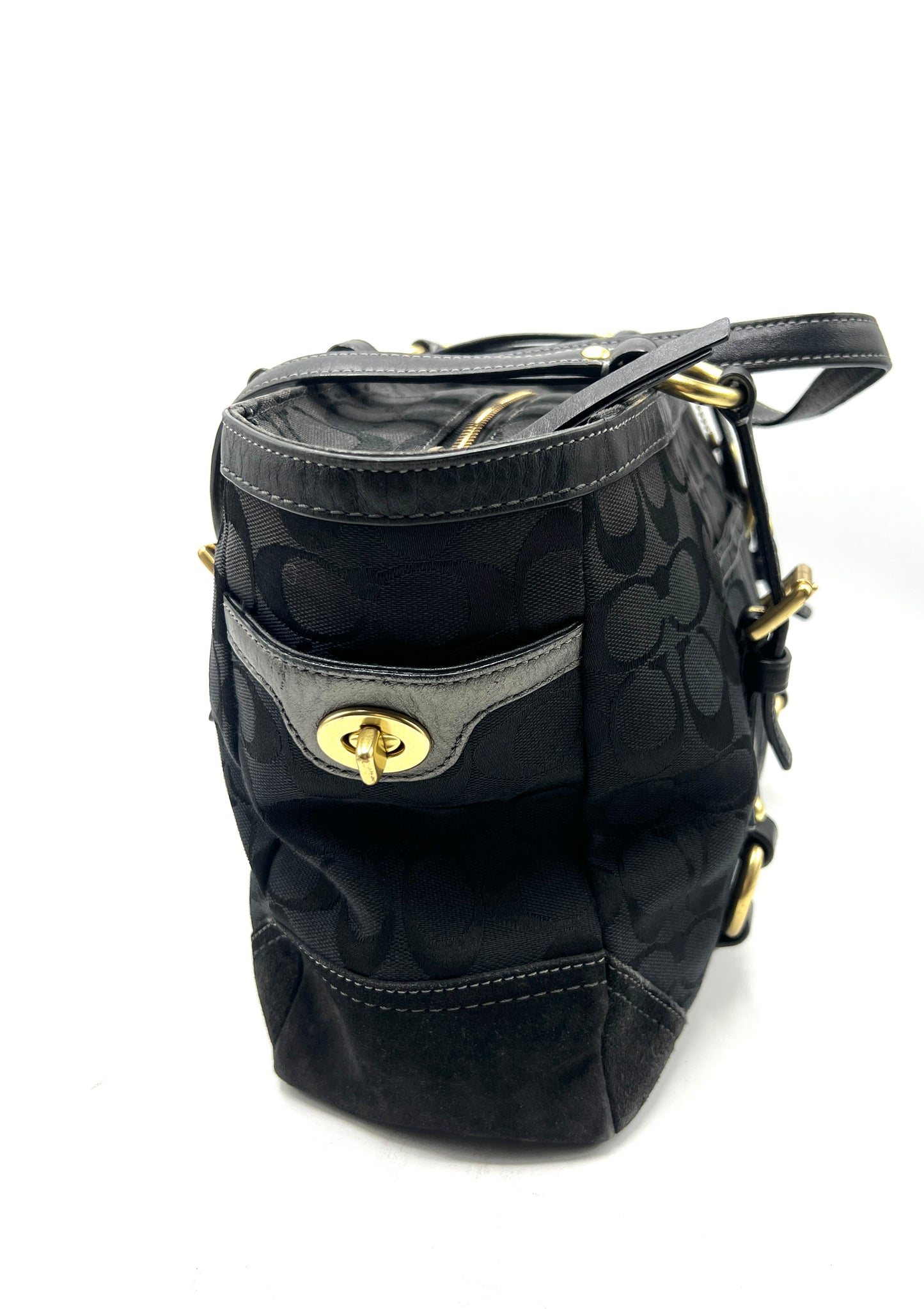 Coach Signature Satchel – Black with Gold-Tone Hardware