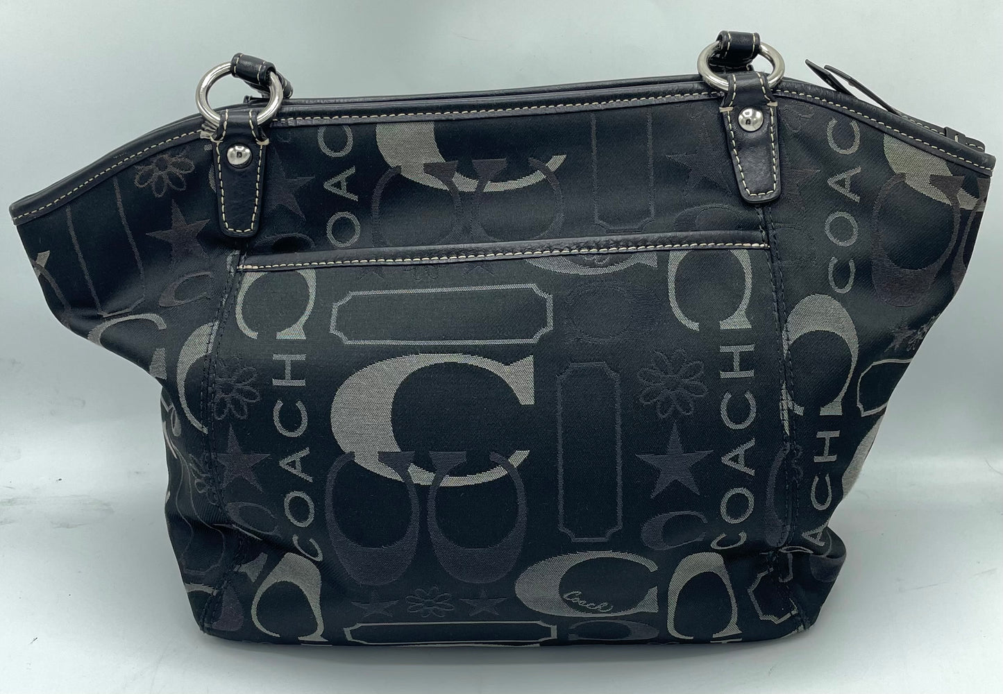 Coach Leah Black and Silver Signature Turnlock Satchel