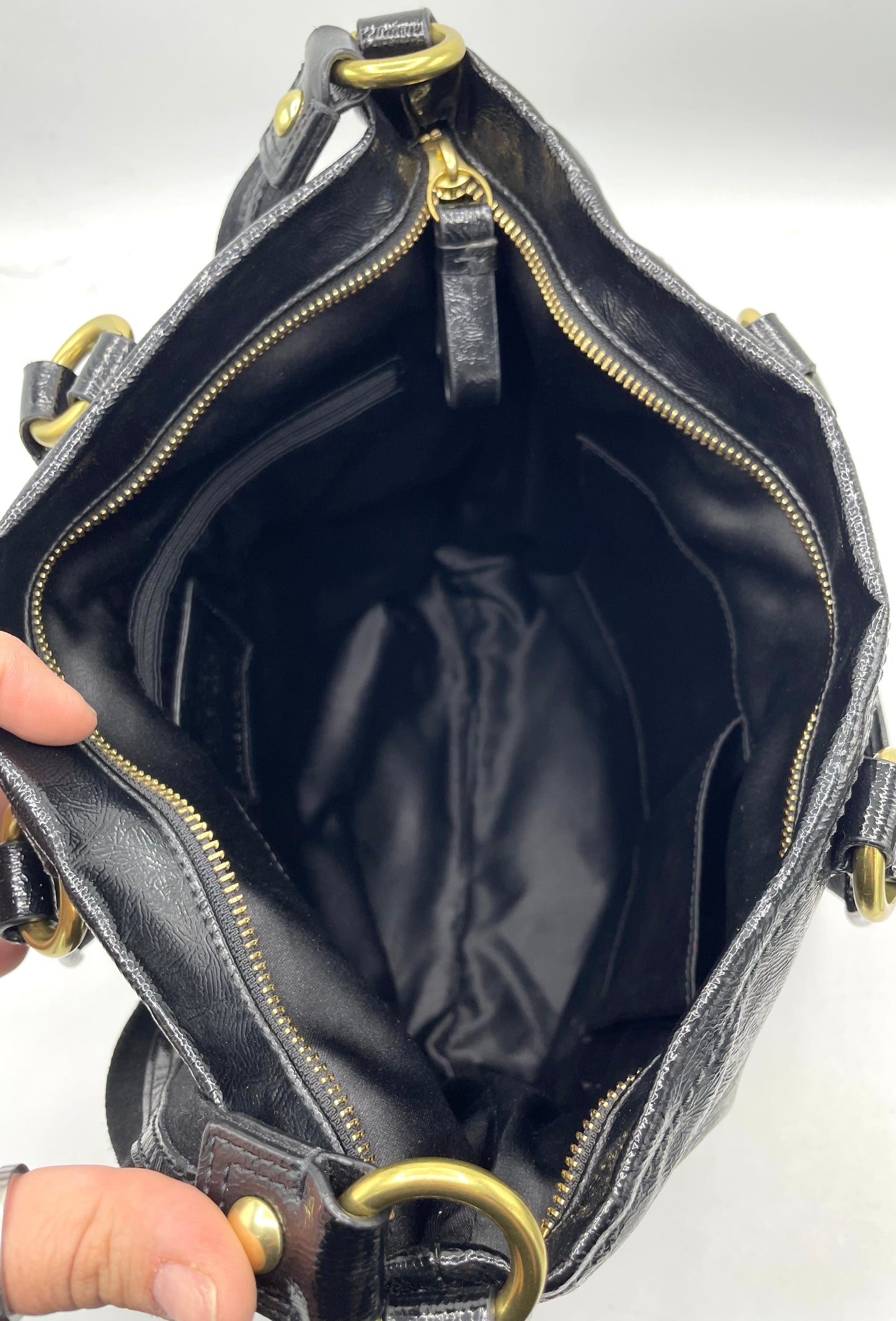 Coach Poppy Daisy Liquid Black Patent Leather Tote