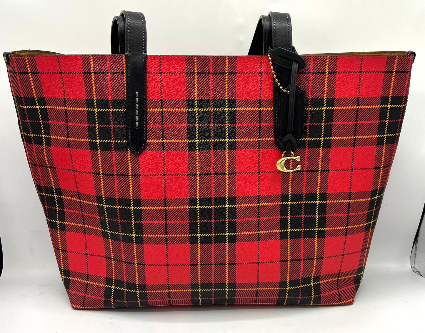 Coach Highline Tote in Plaid Print with C Dangle