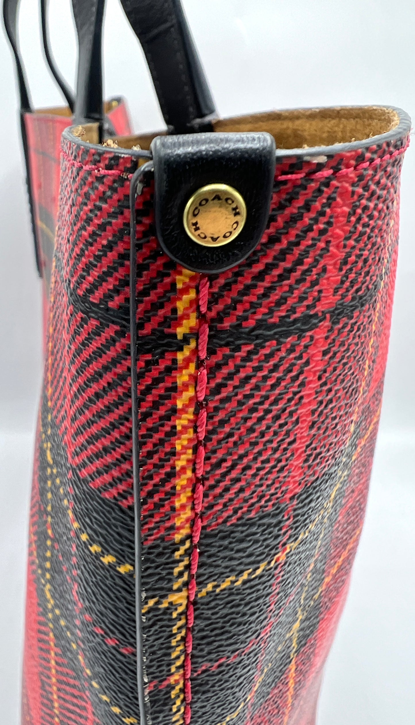 Coach Highline Tote in Plaid Print with C Dangle