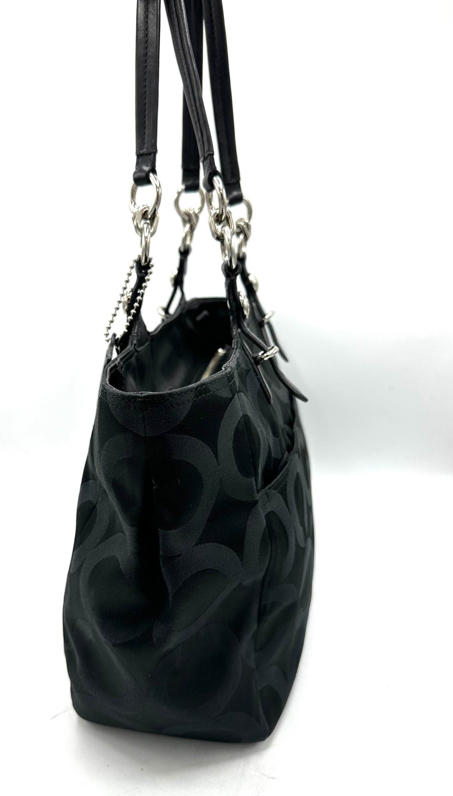 Coach Mia Op Art Satchel – Black Jacquard with Purple Satin Interior