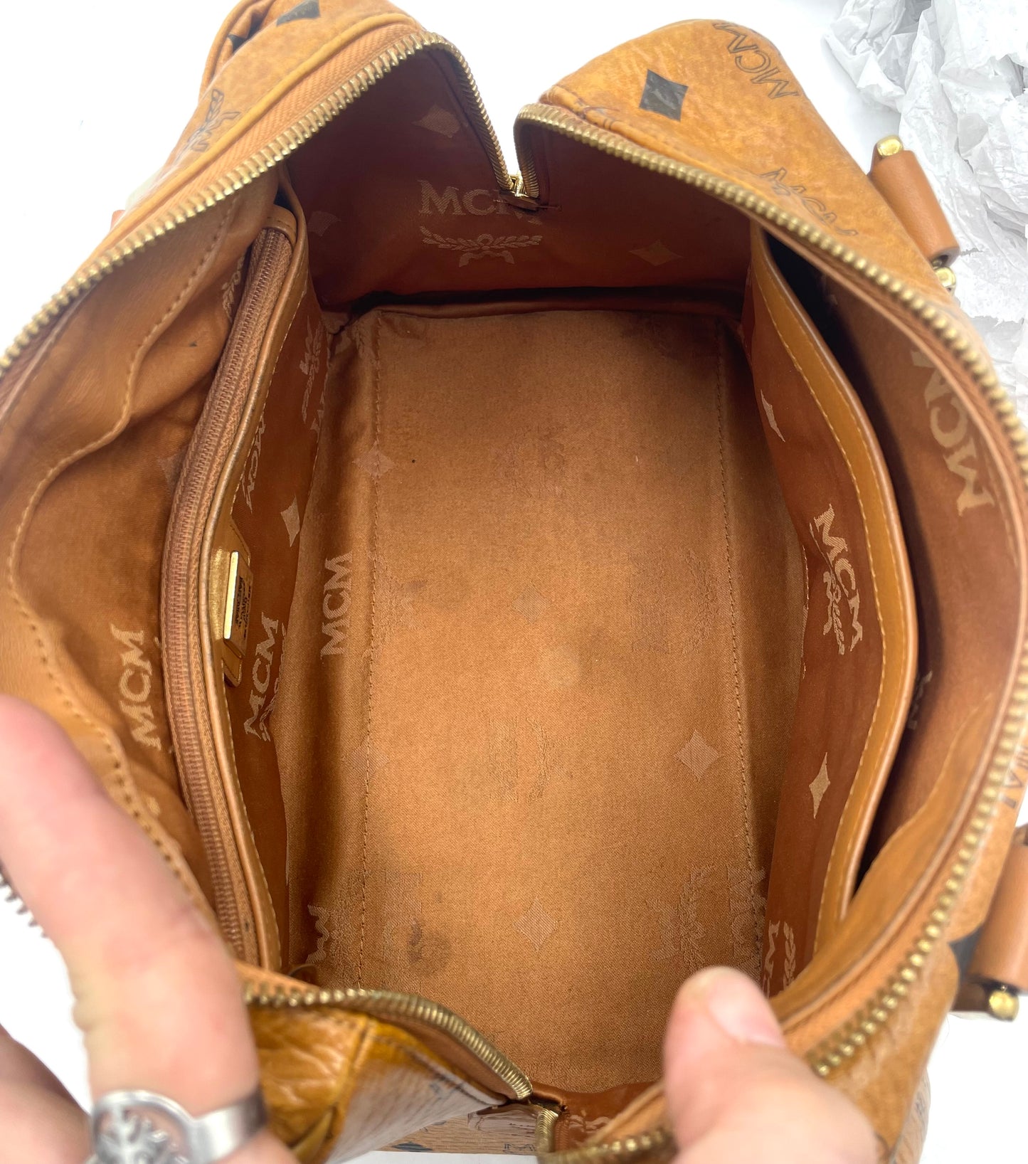 MCM Cognac Visetos Boston Bag