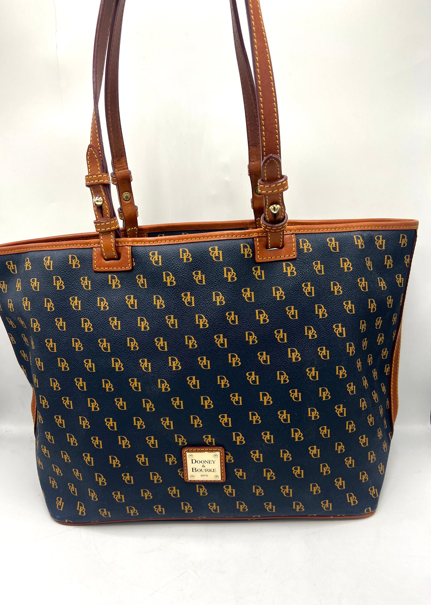Dooney & Bourke Gretta Leisure Shopper Tote – Large – Navy with Tan Monogram