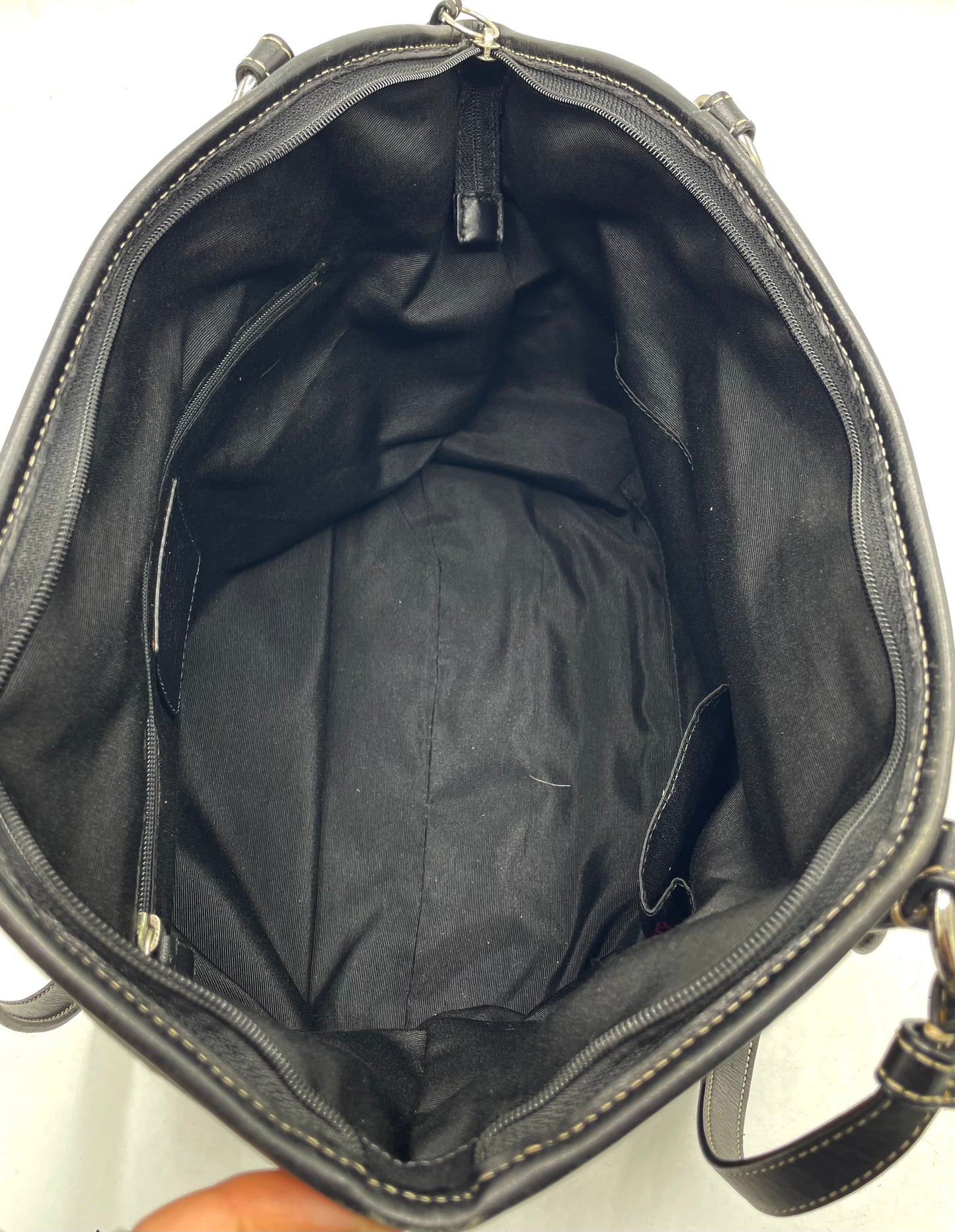 Coach Leah Black and Silver Signature Turnlock Satchel