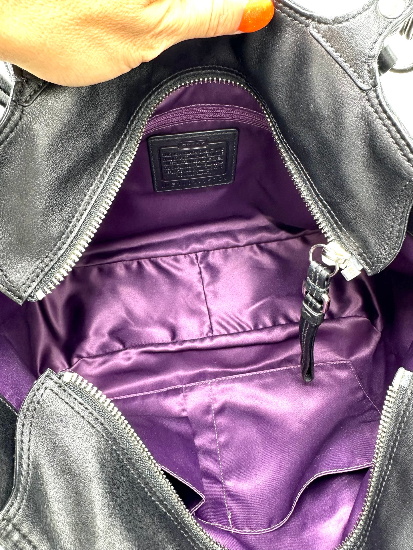 Coach Mia Op Art Satchel – Black Jacquard with Purple Satin Interior